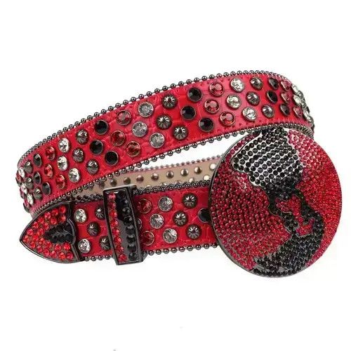 Other y2k red studded rhinestone leather belt Size 36 - 6 Thumbnail