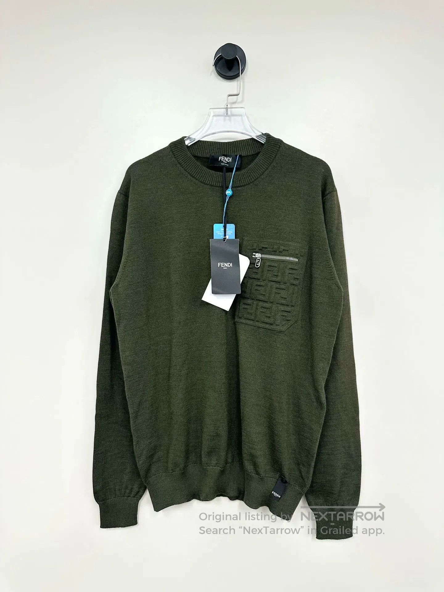Fendi FENDI Moss Green Pocket Zip Logo Knit Sweater| Size US M / EU 48-50 / 2 - 1 Thumbnail