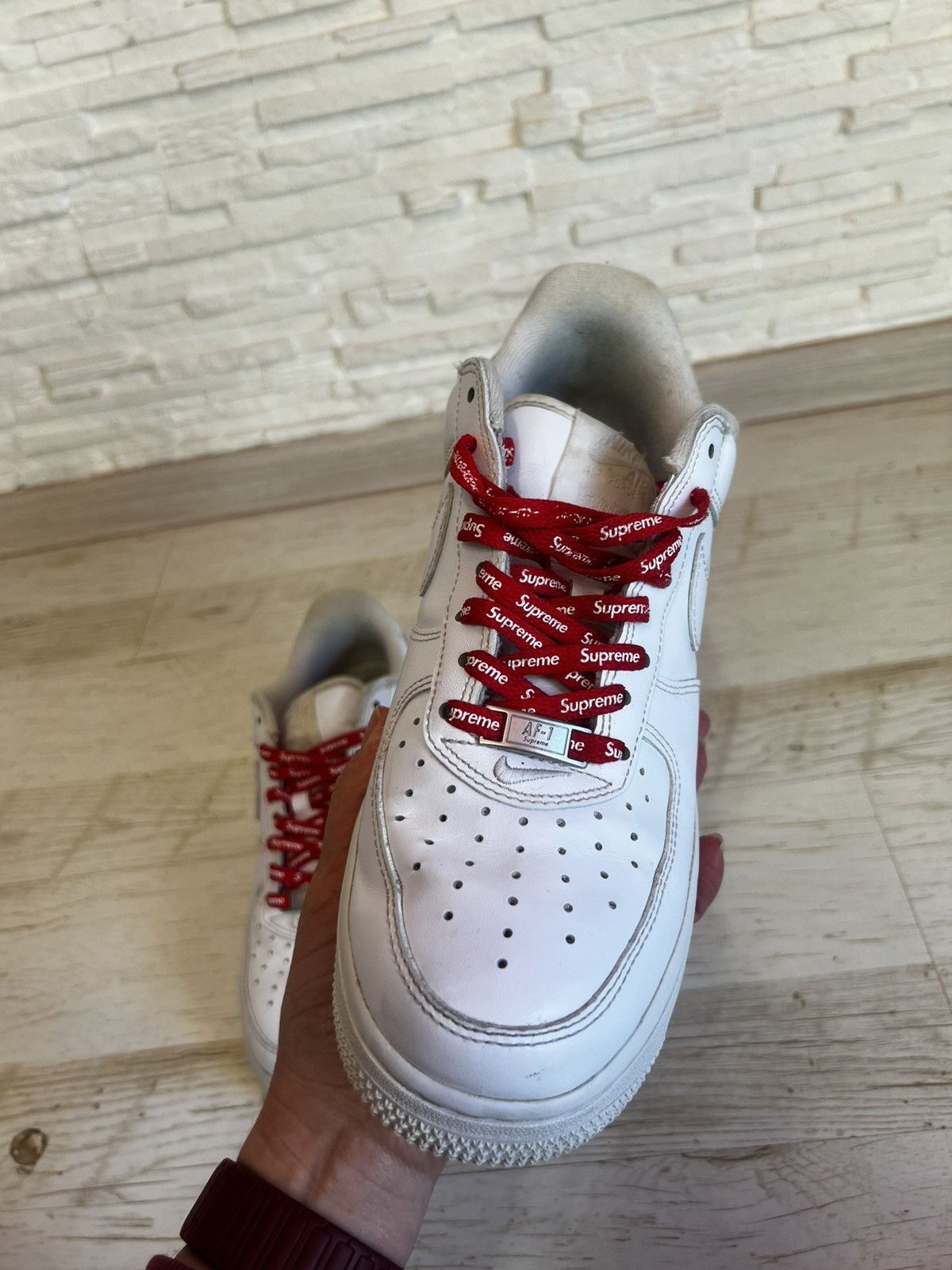 Nike × Supreme Nike Air Force 1 Low Supreme White Leather Sneakers US 7.5 Size US 7.5 / EU 40-41 - 12 Thumbnail