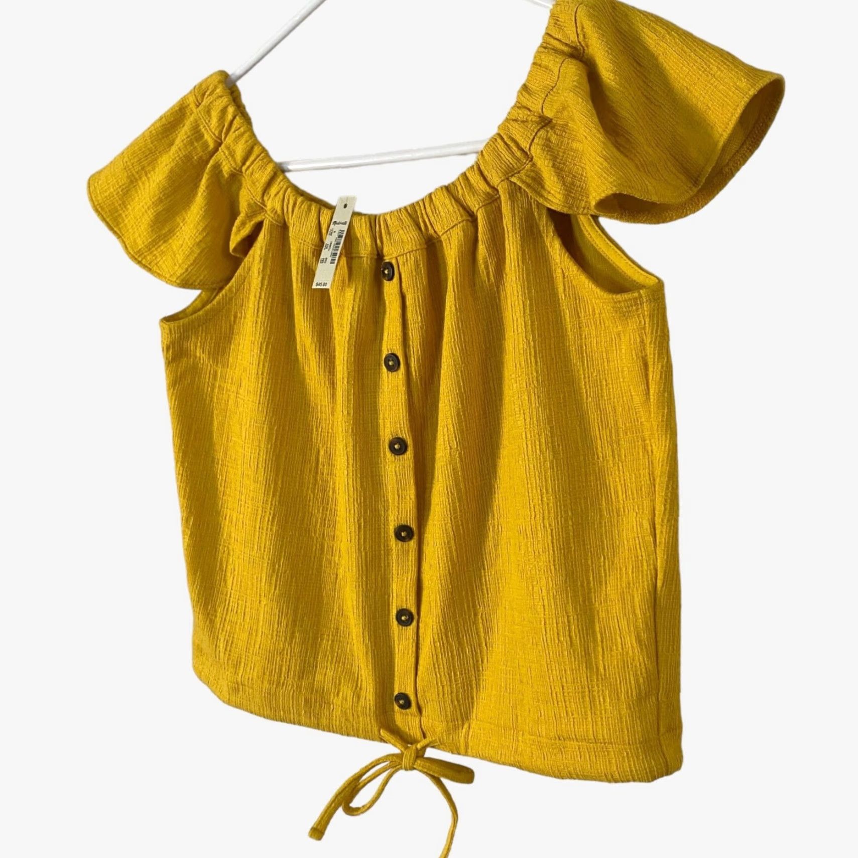 Madewell Madewell Texture & Thread Off The Shoulder Top Yellow Women's Small New Stretch Size S / US 4 / IT 40 - 3 Thumbnail