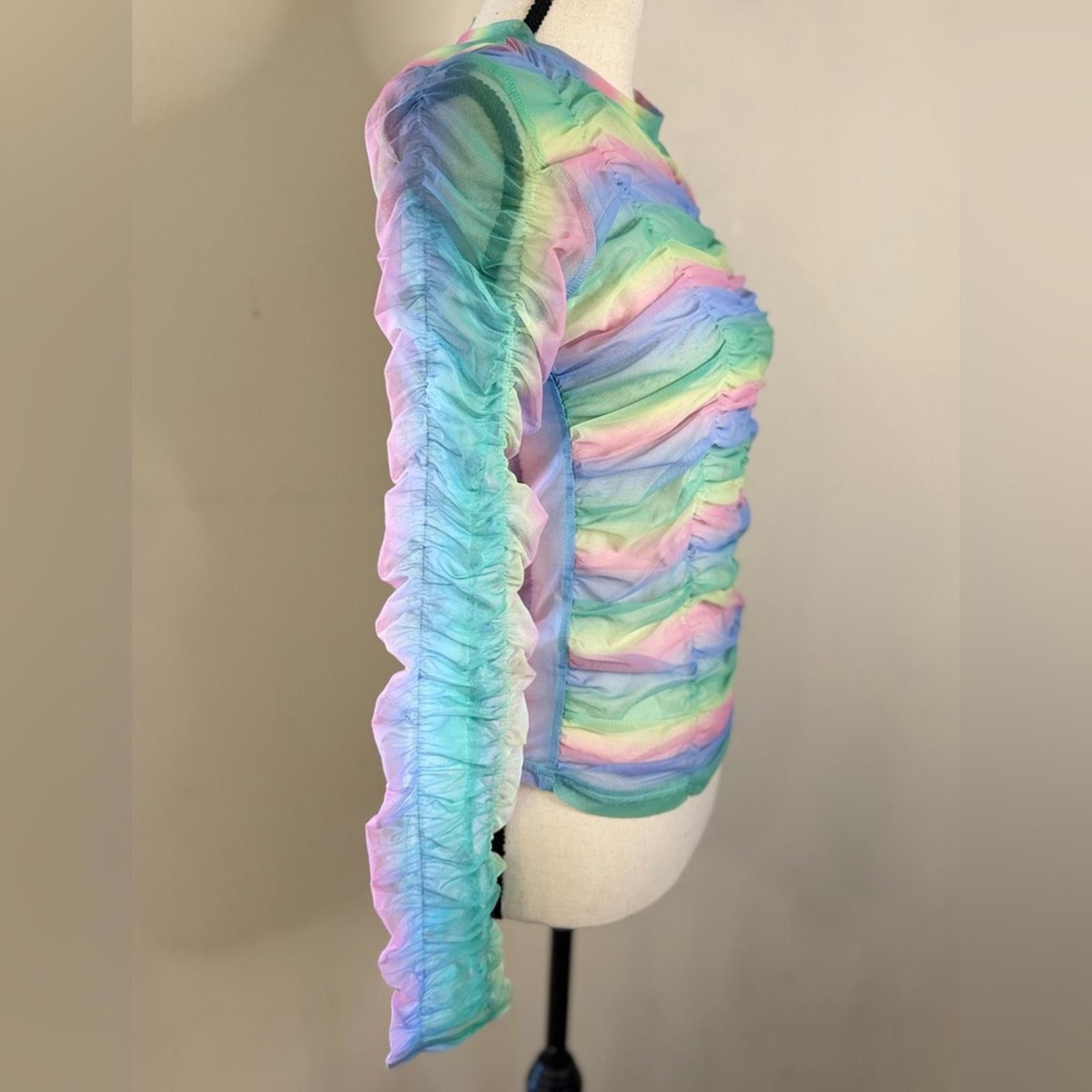 Other Davi & Dani pastel rainbow striped sheer ruched top SZ M Size M / US 6-8 / IT 42-44 - 2 Thumbnail
