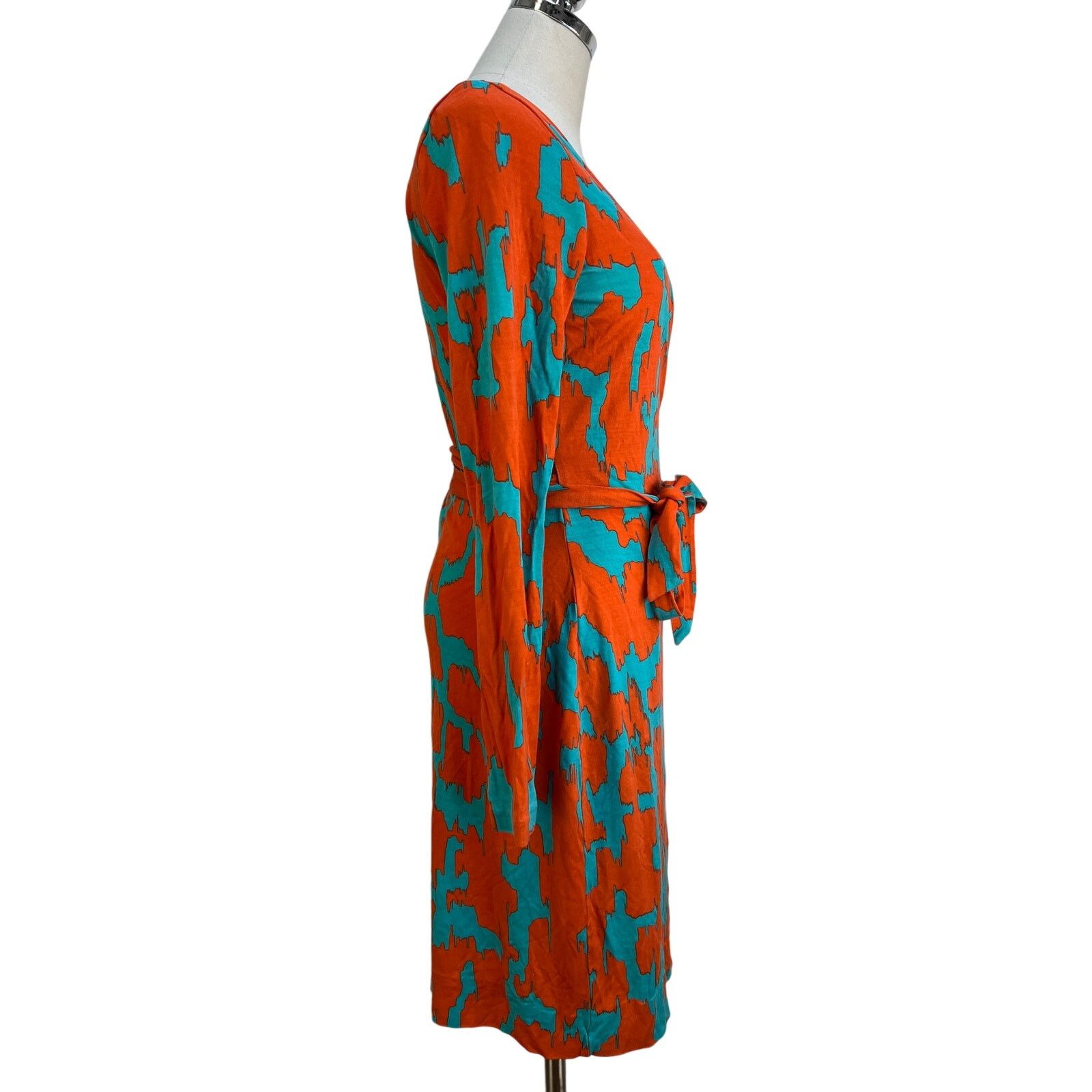 Diane von Furstenberg Diane Von Furstenburg Printed Wrap Silk Dress Orange Teal Size L / US 10 / IT 46 - 4 Thumbnail