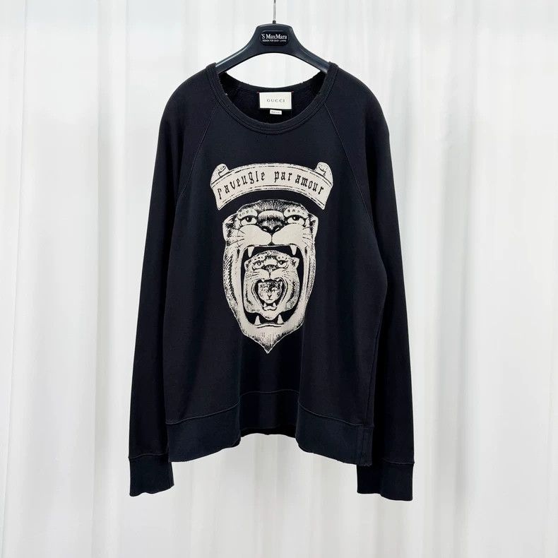 Gucci Gucci Leopard head print washed and damaged sweatshirt Size US M / EU 48-50 / 2 - 1 Thumbnail