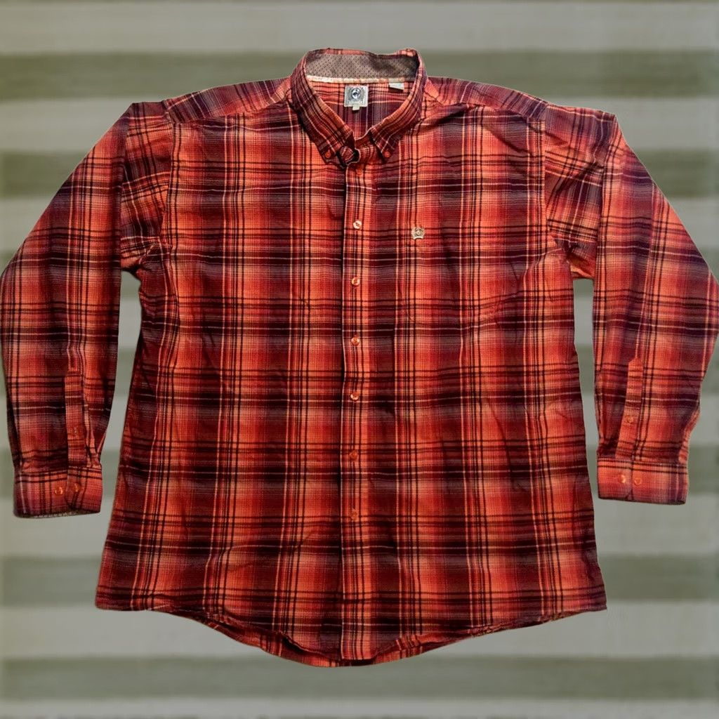 Cinch Western Shirt Mens 2XL Red Orange Check Long Sleeve Button Up, Men's (Size Xxl)