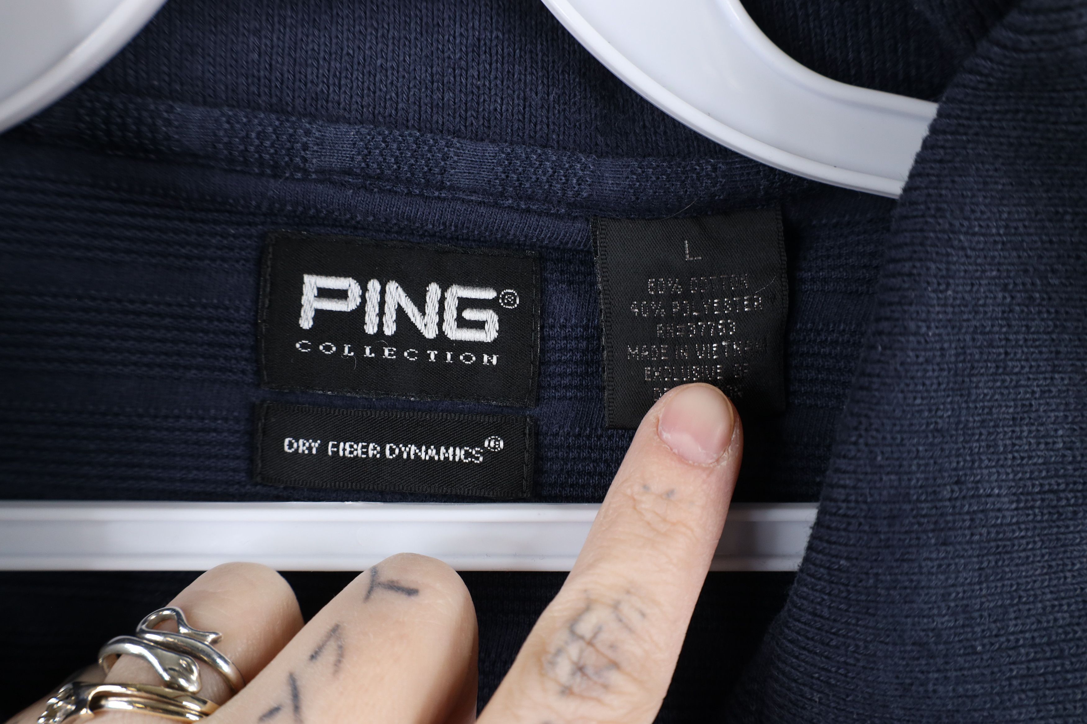 PING × Vintage Vintage 90s Ping Golf Striped Collared Polo Shirt Navy Blue Size US L / EU 52-54 / 3 - 5 Thumbnail
