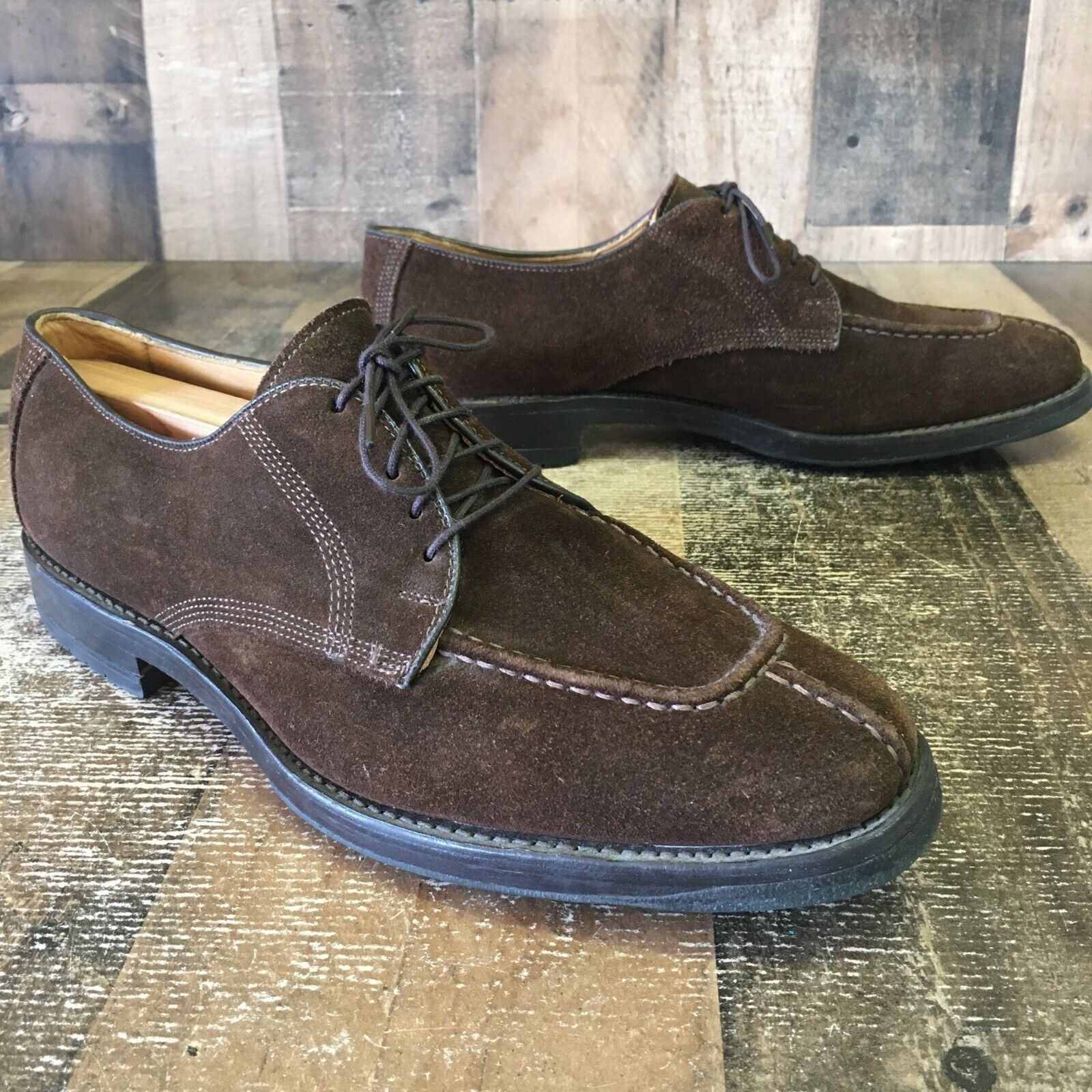 image of Allen Edmonds Dellwood 1344 Suede Split Toe Oxford Shoe 11 B in Brown, Men's