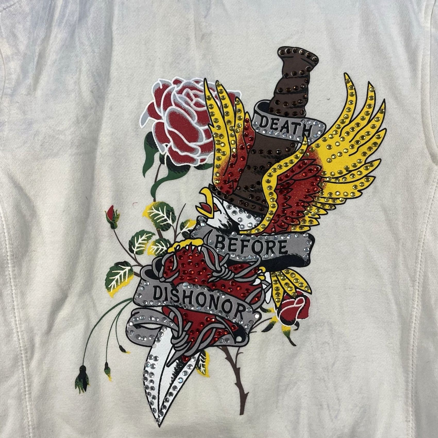 Ed Hardy VINTAGE Ed Hardy Hoodie Womens Medium Zip Hooded Rhinestone Hearts White Cotton Regular Sleeve Long Sleeve Size M / US 6-8 / IT 42-44 - 3 Thumbnail