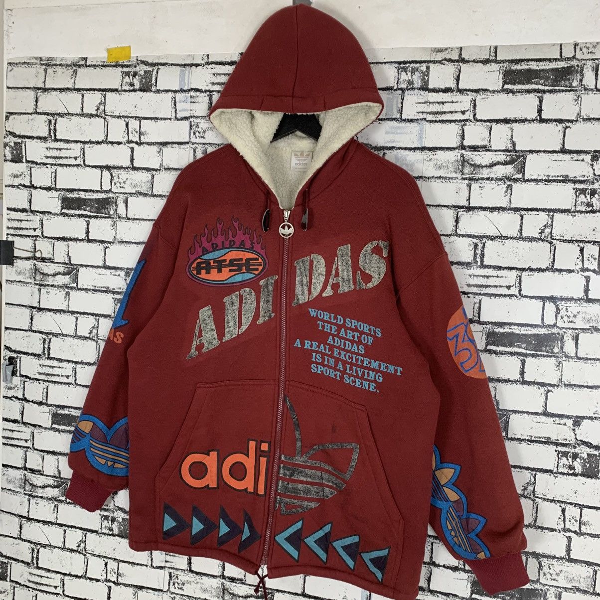 Adidas Vintage 90s Adidas Art Sherpa Hoodie Jacket Size US M / EU 48-50 / 2 - 1 Thumbnail