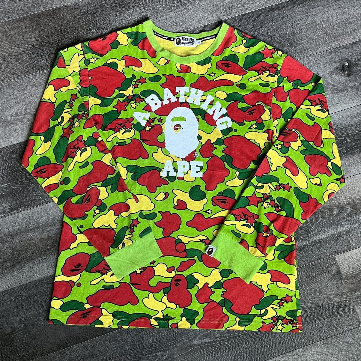 A Bathing Ape Bape Psyche Camo College Logo Longsleeve Tee - Tops 