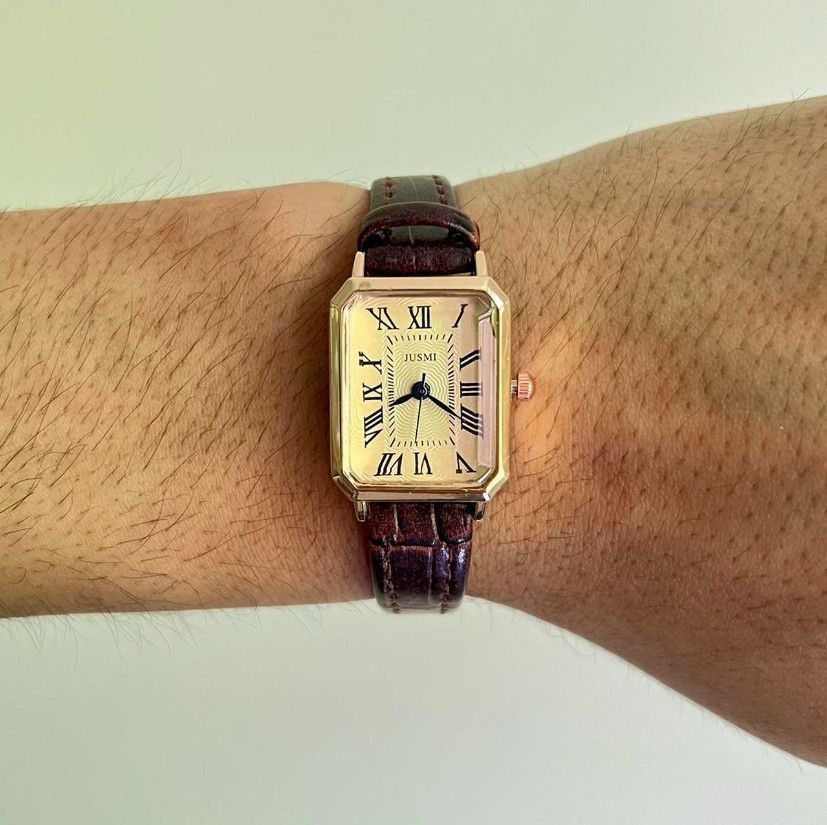 Jewelry x Vintage 2000S Vintage Style Rectangle Brown Leather Luxury Watch, Men's