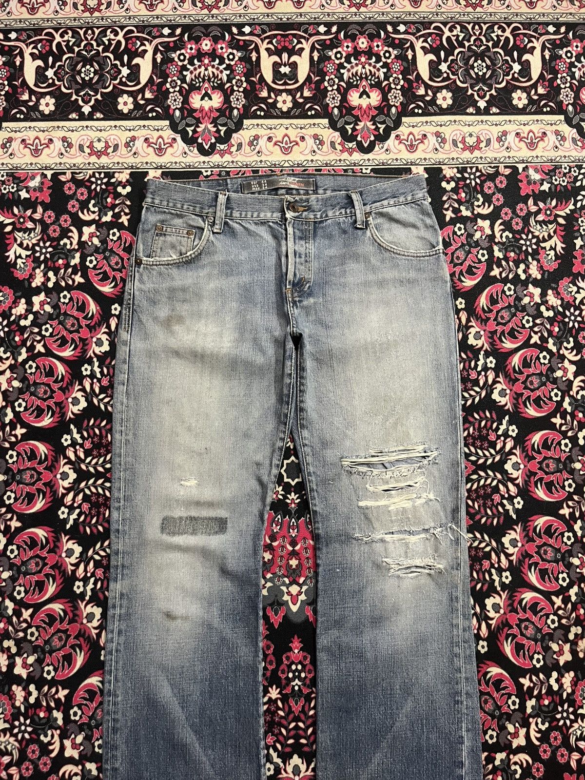 Le Grande Bleu (L.G.B.) ⚡️Distressed⚡️Zara Destroy Grunge Style Blue Washed Flare Jean Size US 34 / EU 50 - 3 Thumbnail