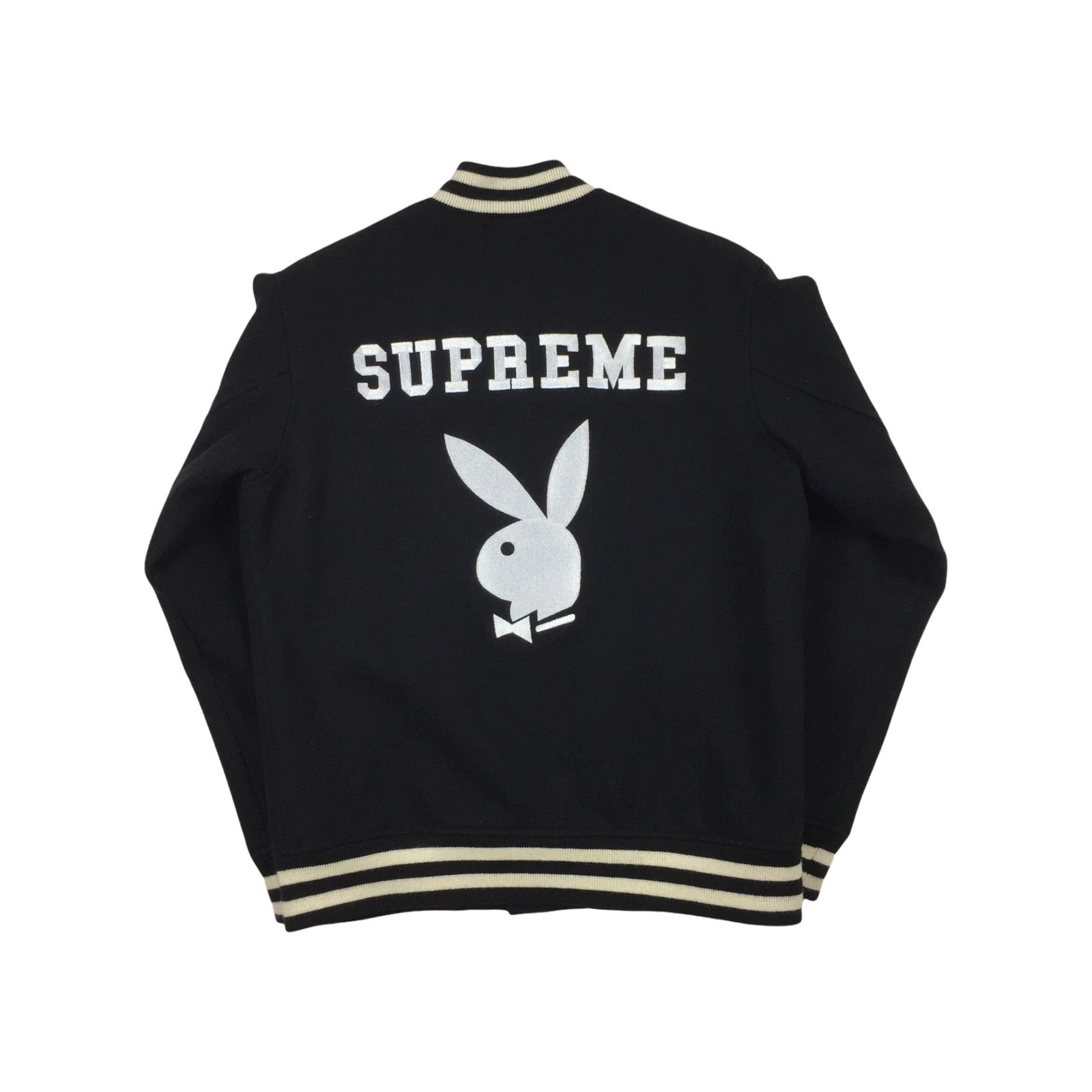 Supreme 2011 Supreme x Playboy Black Wool Varsity Jacket Size US M / EU 48-50 / 2 - 2 Thumbnail
