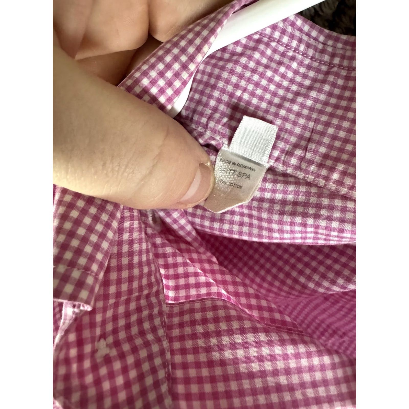 Vintage Truzzi Shirt Mens L Pink Gingham Button-Down Dress Long Sleeve Size 42R - 7 Thumbnail