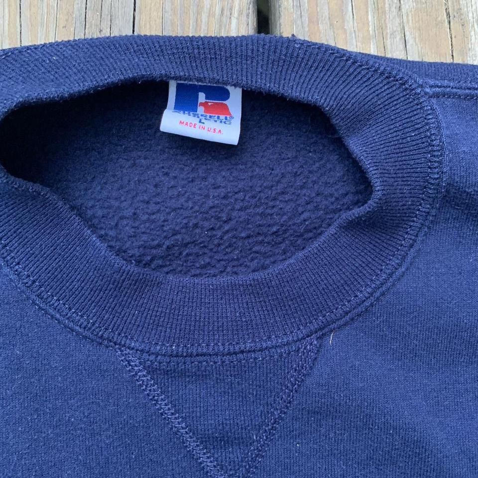 Russell Athletic × Vintage Vintage 80's Navy Blue Russel Athletic Sweatshirt Size US L / EU 52-54 / 3 - 2 Thumbnail