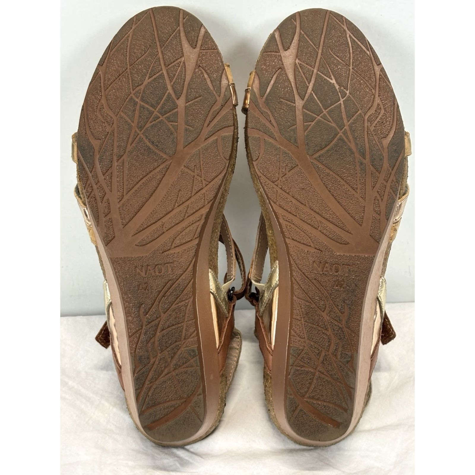 Vintage Naot Canaan Leather Ankle Strap Wedge Sandals Women Size 11 US 42 EU White Copper Silver Gold Size US 11 / IT 41 - 5 Thumbnail