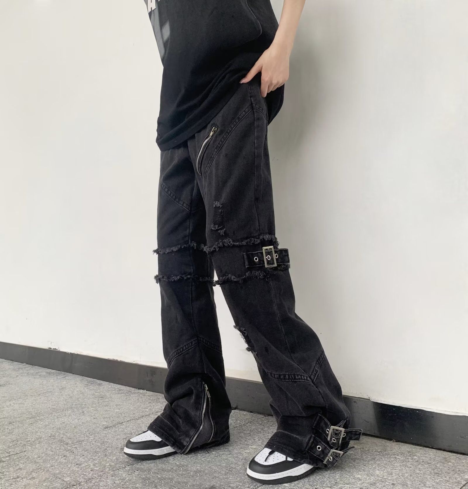 Jean × Streetwear Opium / Grunge Wide Leg Black Denim Jeans