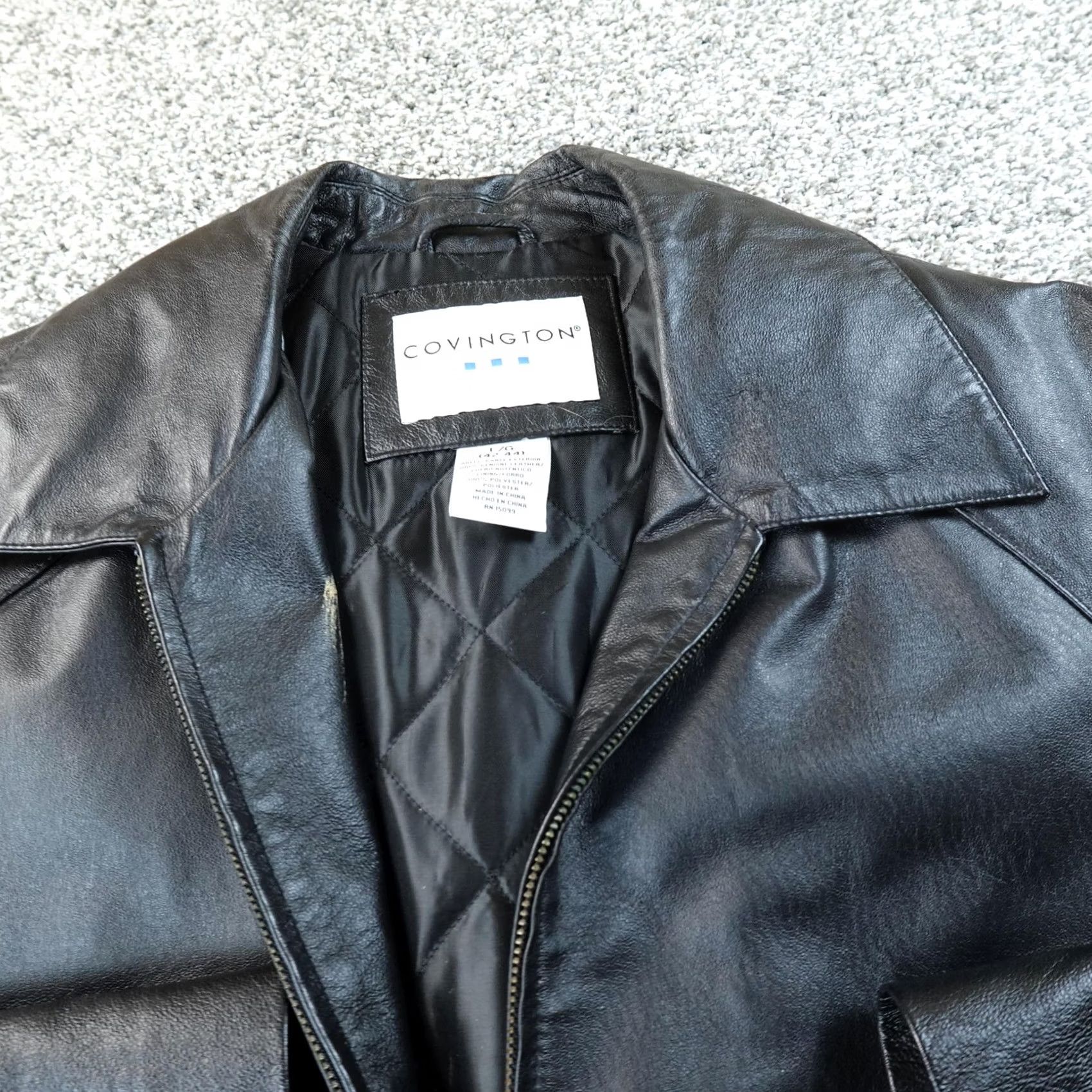 Vintage VINTAGE Covington Jacket Mens L Black Leather Bomber Full Zip Coat Aviator Motorcycle Size US L / EU 52-54 / 3 - 3 Thumbnail
