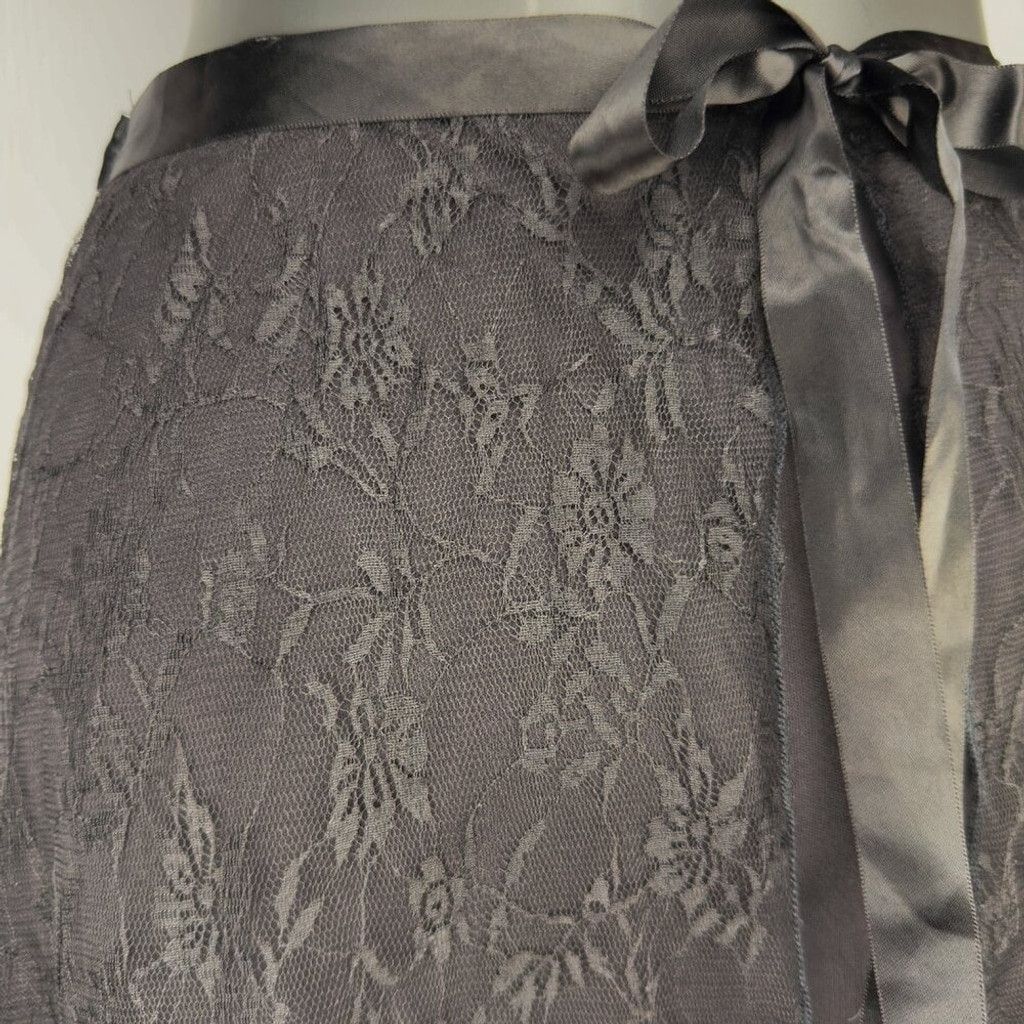 Mickey Mouse MIKK Whimsigoth Satin Ribbon Waist Lace Black Midi Skirt M Size 42" / US 20 - 3 Thumbnail
