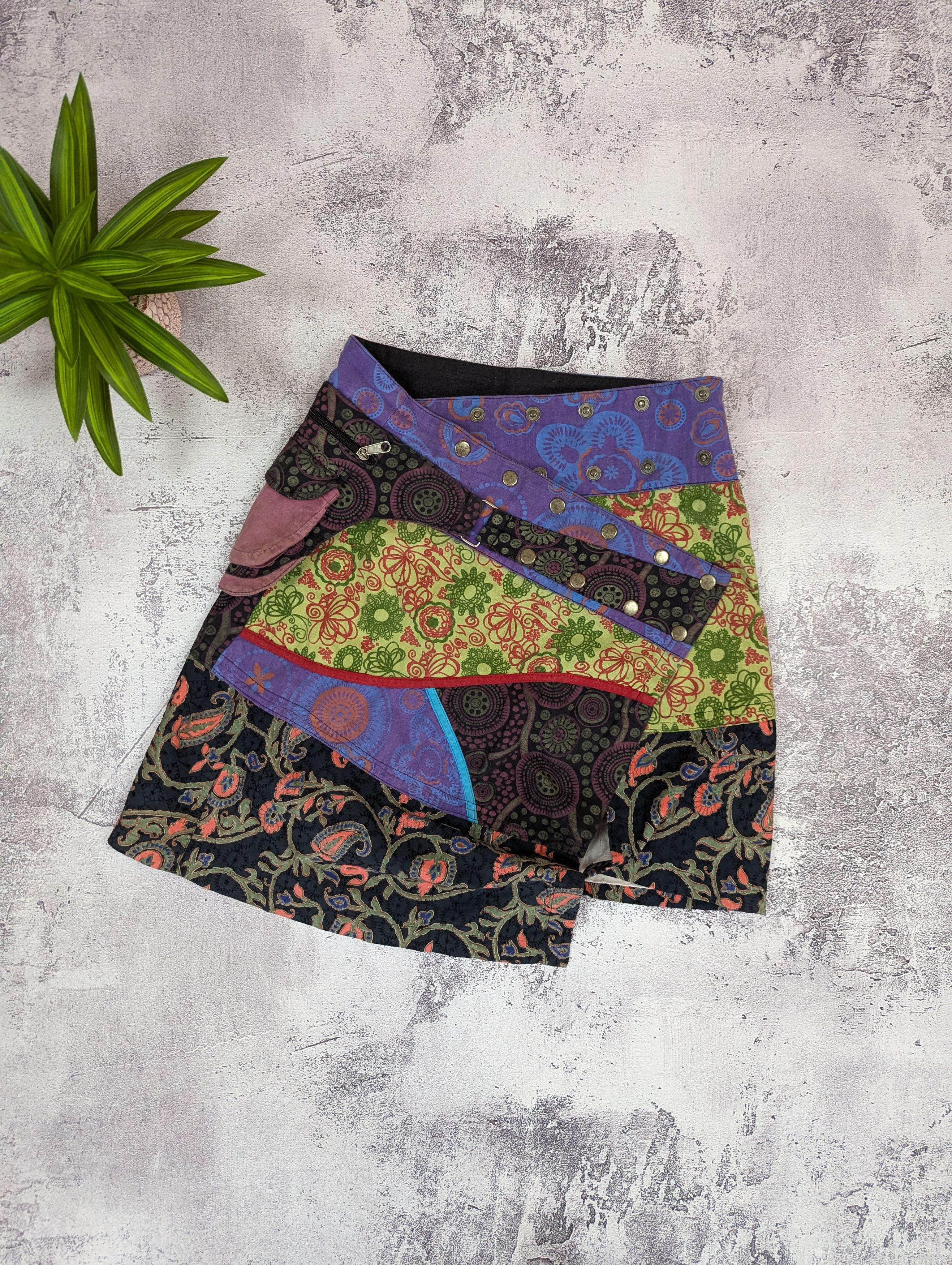 Japanese Brand VTG Japanese Patchwork Wrap Skirt Boho Fairy M/L Size 31" - 1 Thumbnail