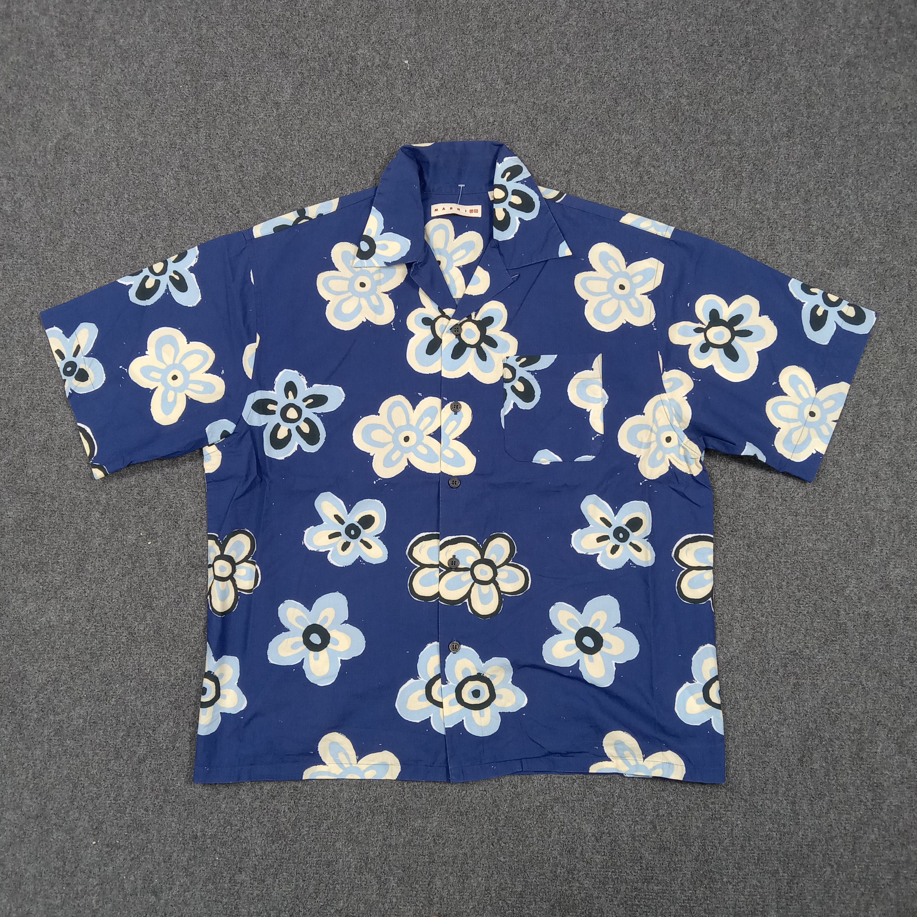 Marni × Uniqlo MARNI x UNIQLO Blue Floral Open Collar Shirt C276N64 Size US L / EU 52-54 / 3 - 1 Thumbnail