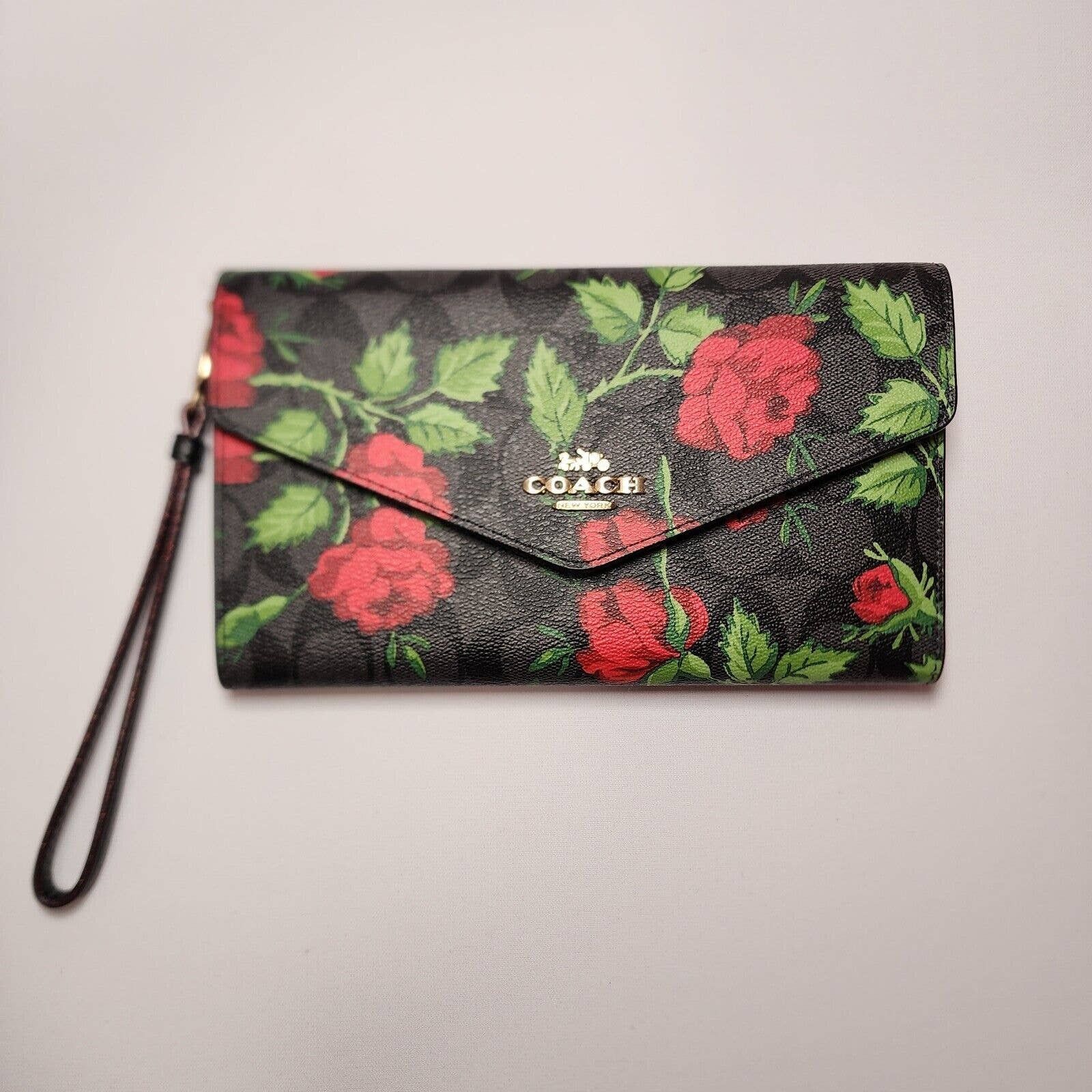 image of NWT Coach Travel Envelope Wallet Cc860 Fairytale Rose Print in Red, Women's