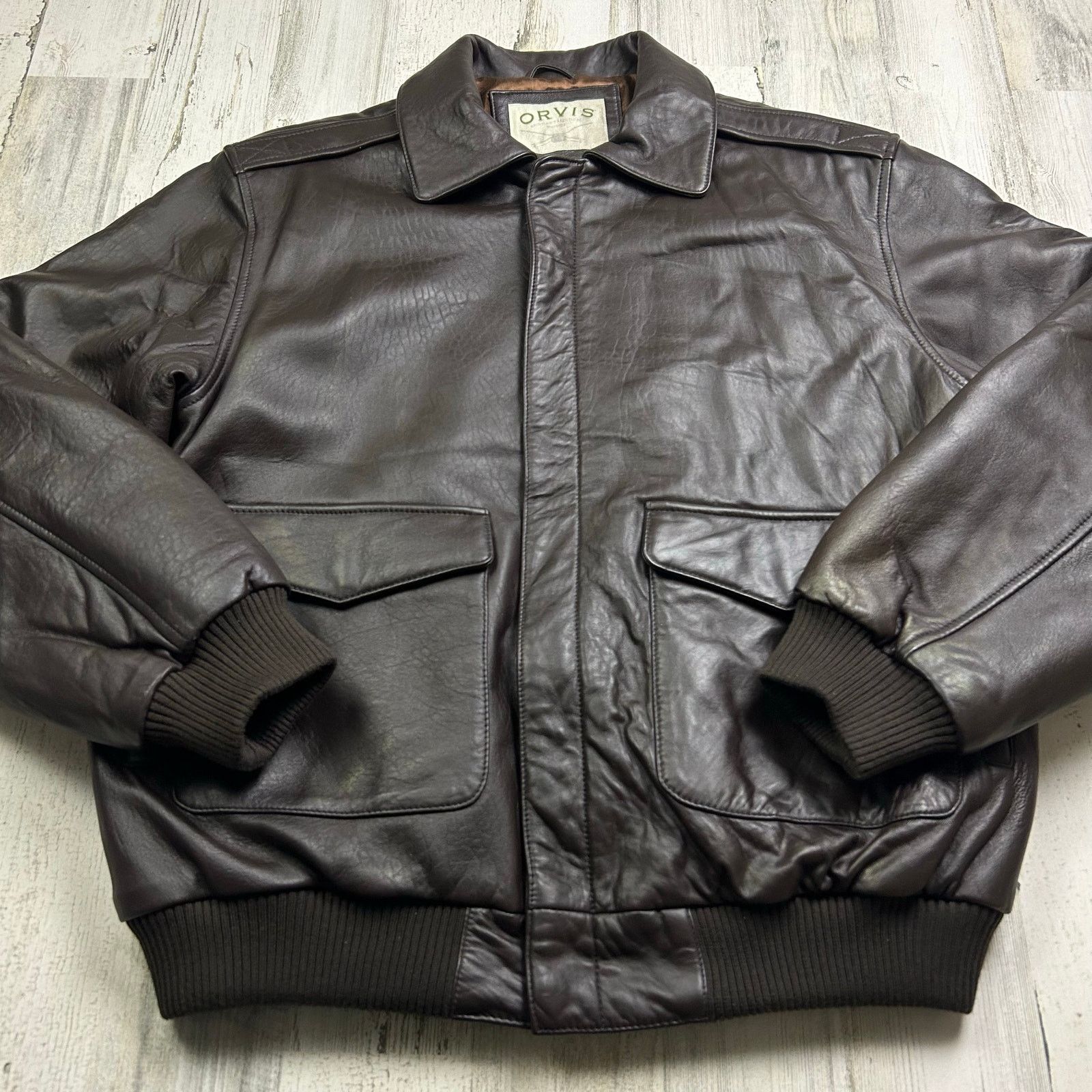 Orvis × Vintage Orvis Brown Leather Flight Aviator Bomber Jacket Size US M / EU 48-50 / 2 - 5 Thumbnail