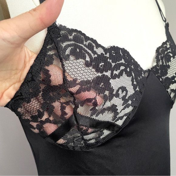 Vintage Vintage Black Satin Lace Midi Slip Dress - Small Size S / US 4 / IT 40 - 4 Thumbnail