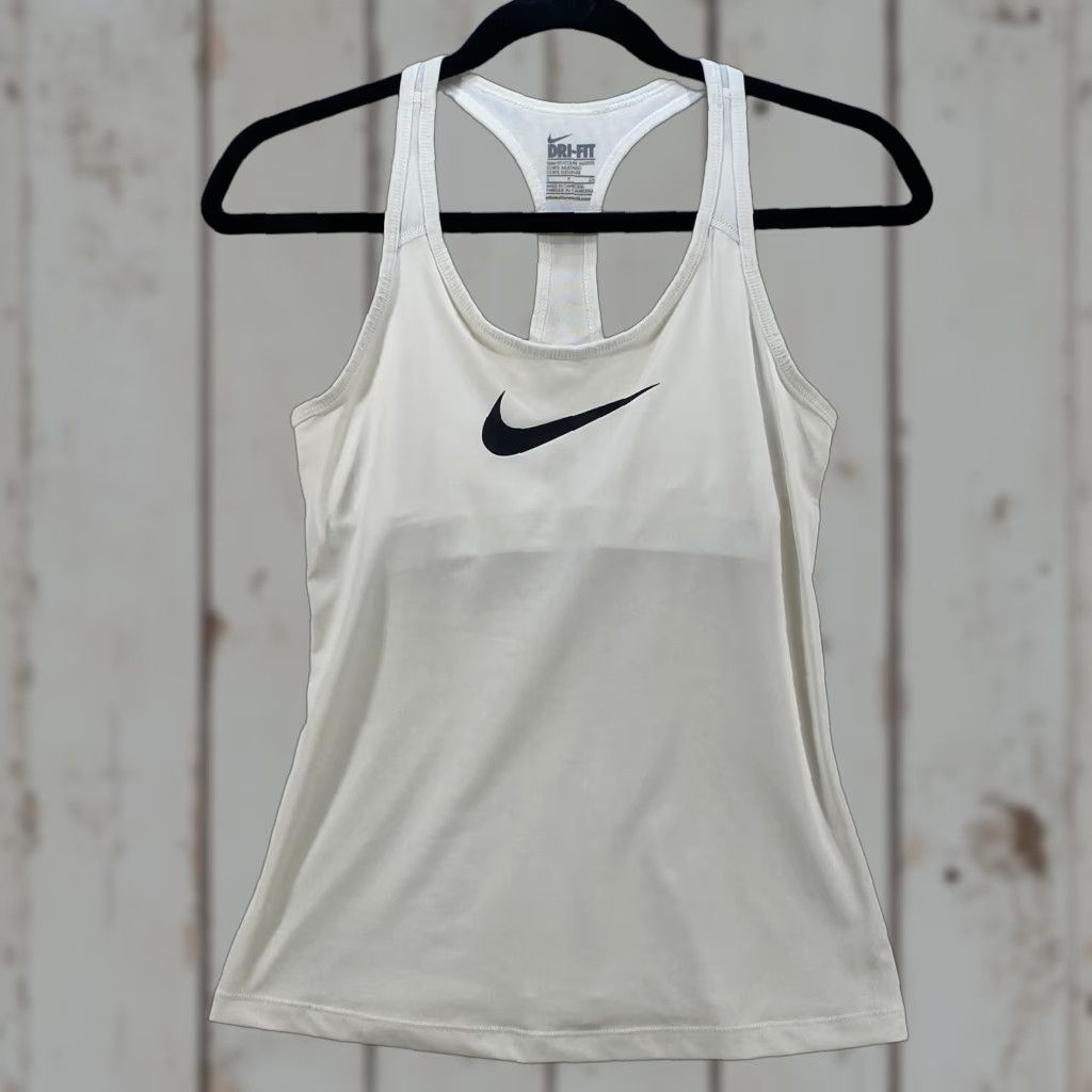 Nike Nike Dri-Fit Womens White Small Tank Top Athletic Slim Fit Racerback Shirt Size S / US 4 / IT 40 - 1 Thumbnail