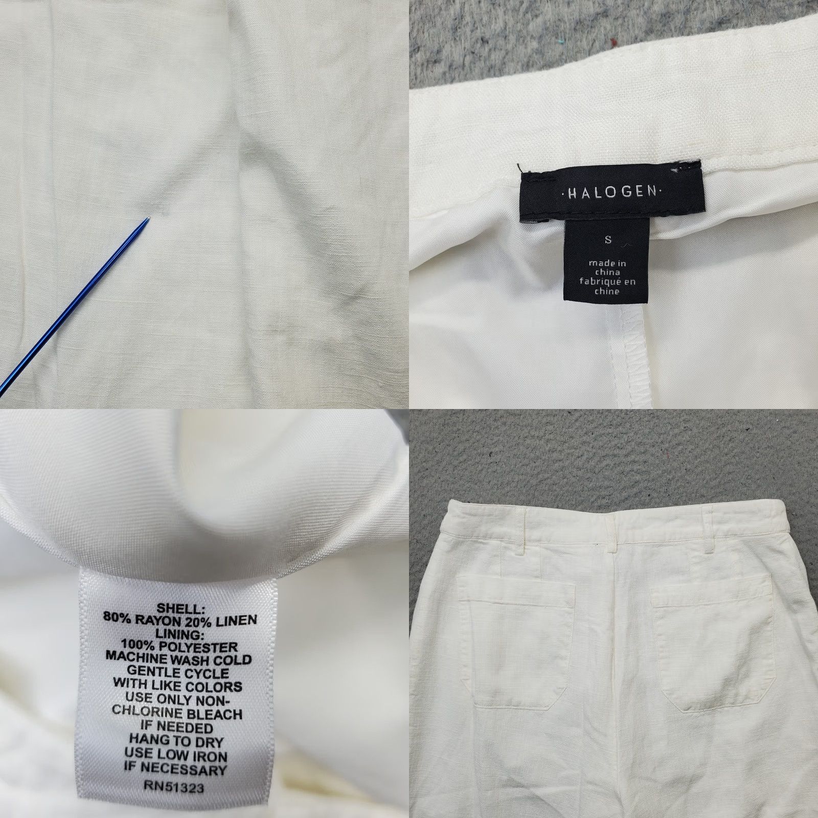 Vintage Halogen Trouser Pants Womens Small White Linen Blend Patch Pocket Wide Leg Lined Size 28" / US 6 / IT 42 - 8 Thumbnail