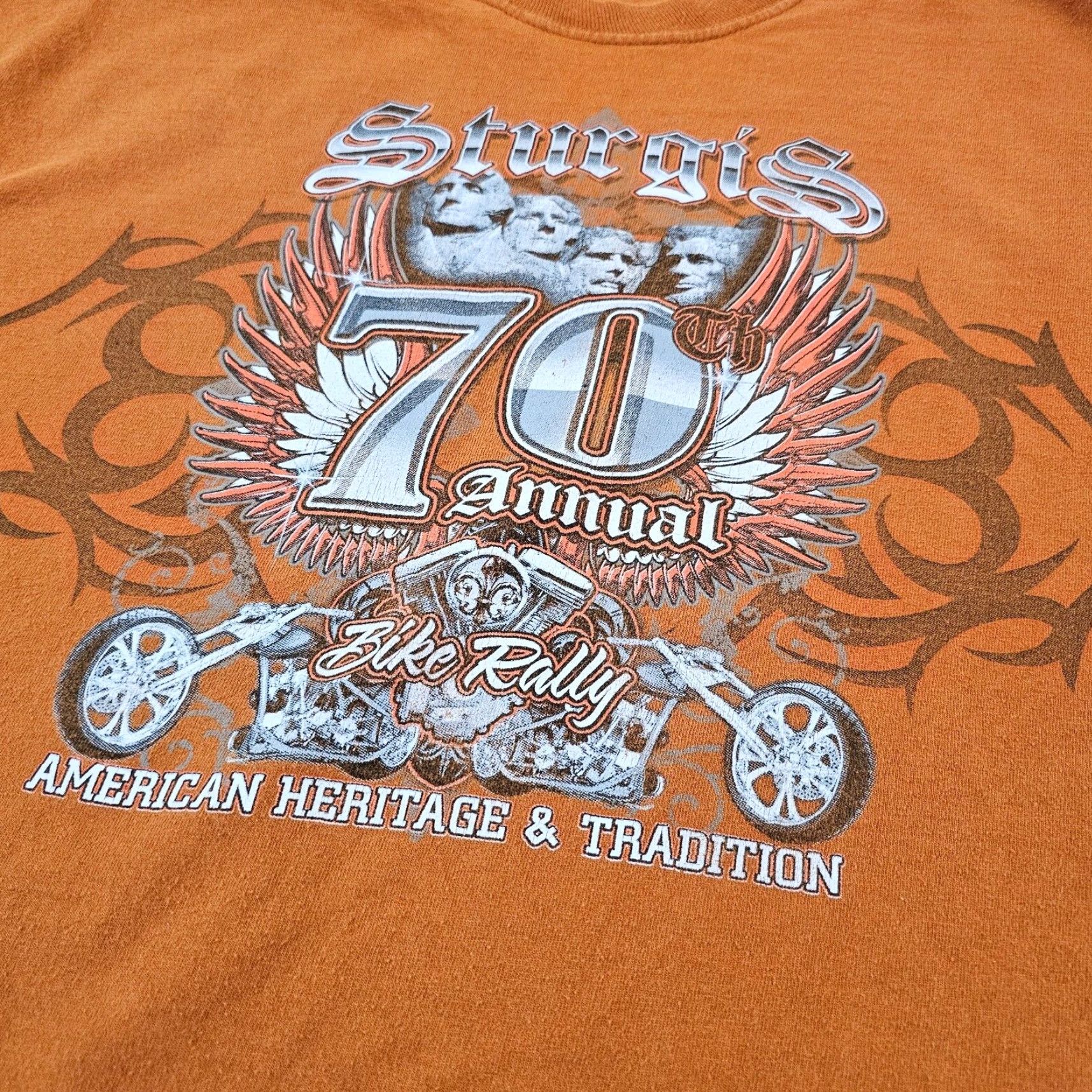 Hanes Vintage Sturgis Motorcycle Rally T-Shirt Men XL Orange Cotton Short Sleeve 70th Anniversary Size US XL / EU 56 / 4 - 2 Thumbnail