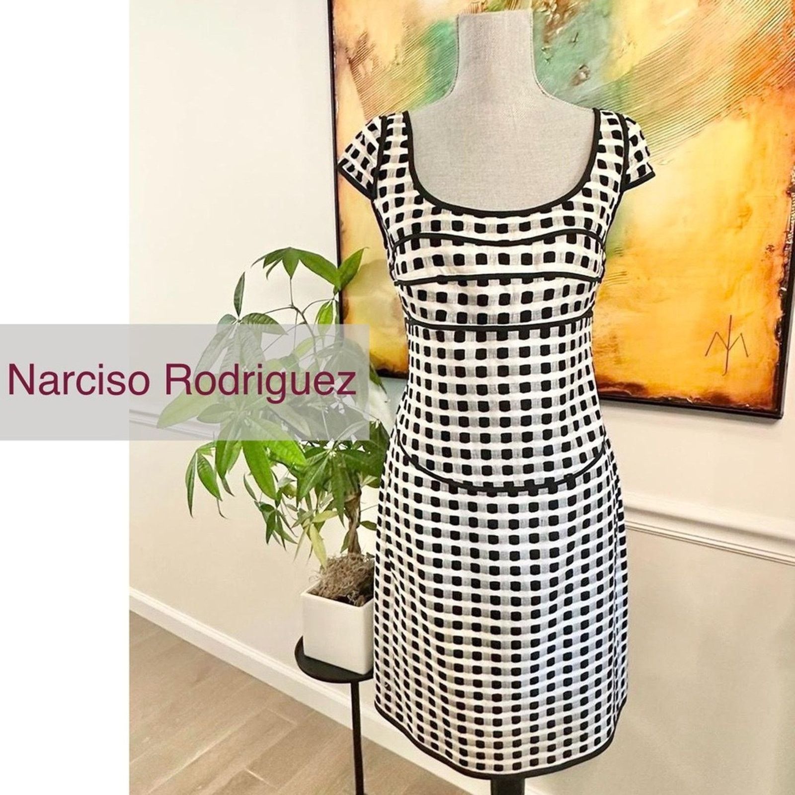 Narciso Rodriguez Silk blend gingham knit pencil dress 2010 runway Size L / US 10 / IT 46 - 1 Thumbnail