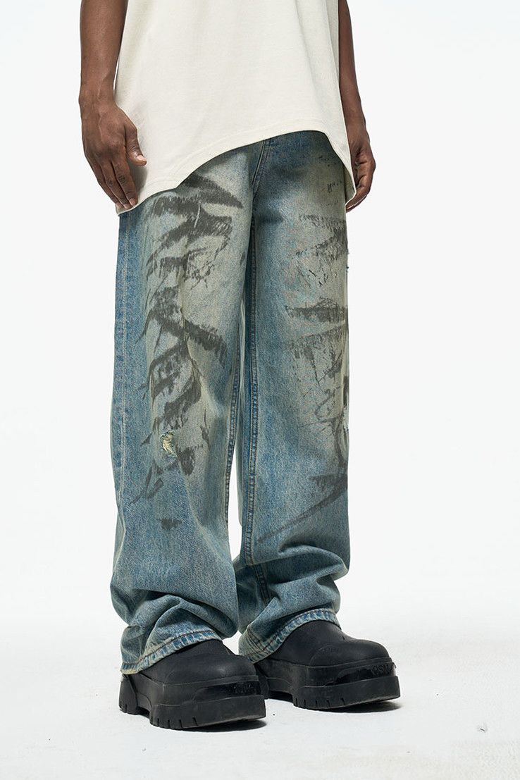 Jean × Vintage Washed Vintage Loose Dirty Jeans Size US 33 - 3 Thumbnail
