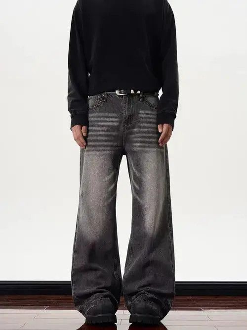 Jean High street vintage black straight tube micro flared jeans Size US 34 / EU 50 - 4 Thumbnail