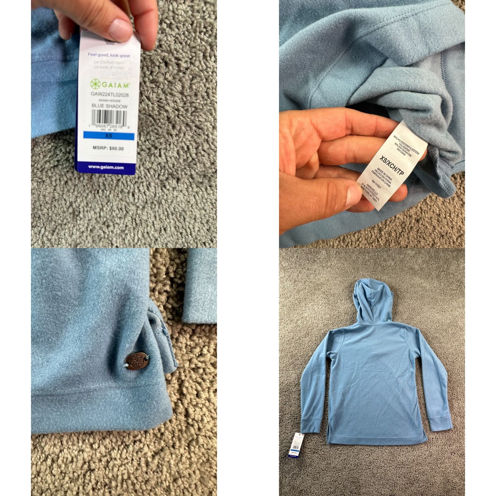 Vintage Gaiam Hoodie Womens XS Blue Shadow Fleece Pullover Yoga Shirt Size XS / US 0-2 / IT 36-38 - 8 Thumbnail
