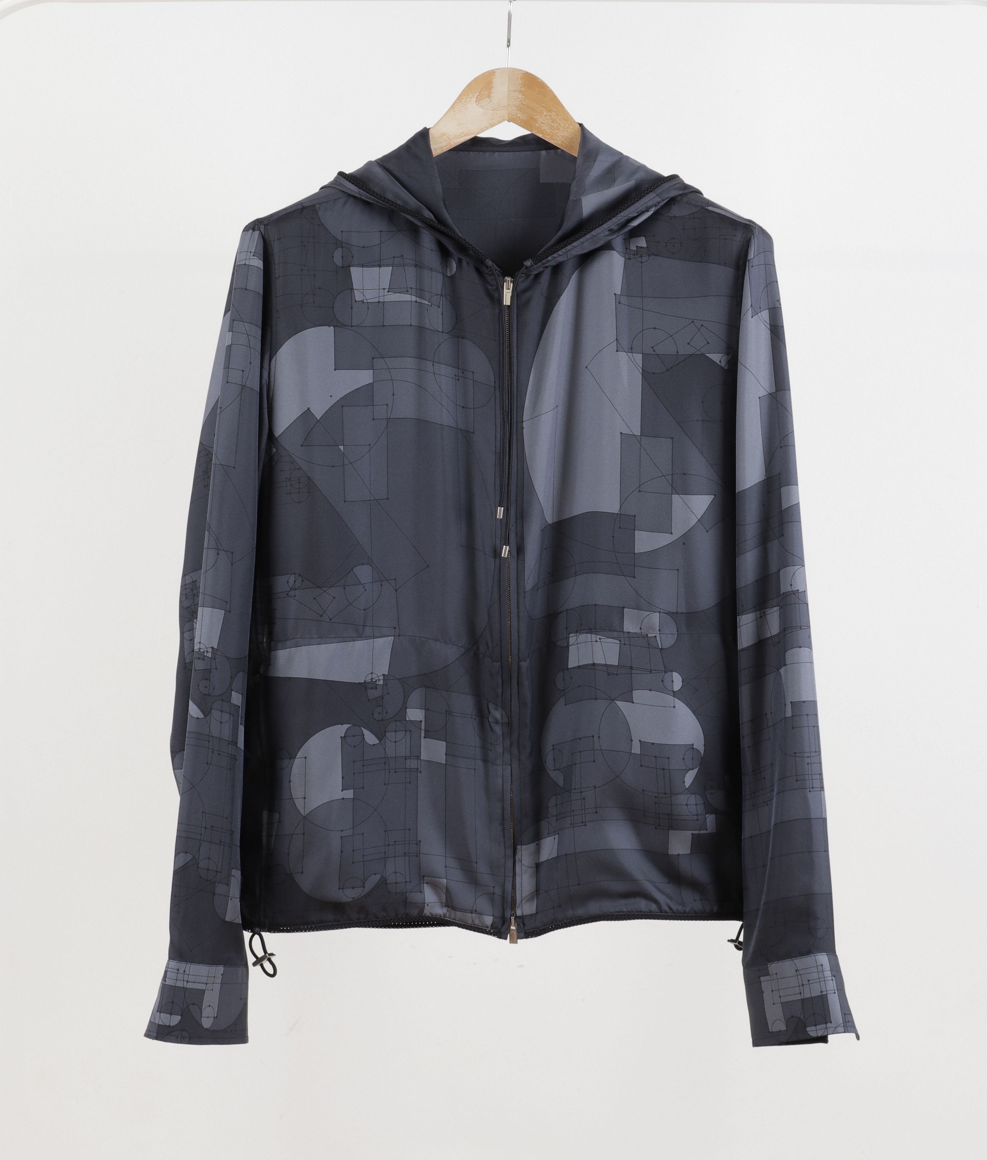 Hermes Hermes Silk Grey Geometric Print Hooded Light Jacket Size US M / EU 48-50 / 2 - 1 Thumbnail