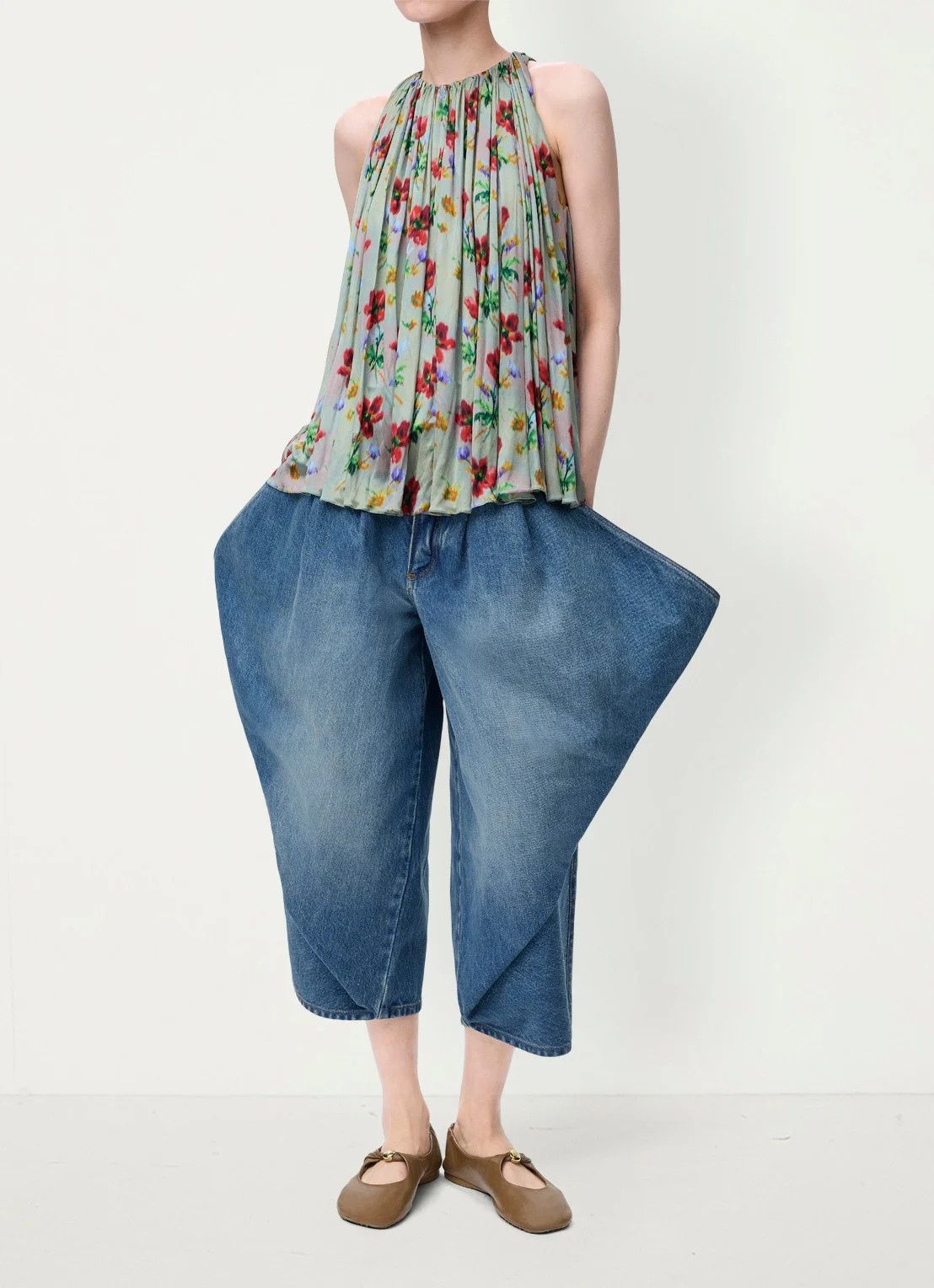 Loewe o1in1g0526 Halterneck Floral Print Woven Top in Multicolor Size L / US 10 / IT 46 - 2 Thumbnail