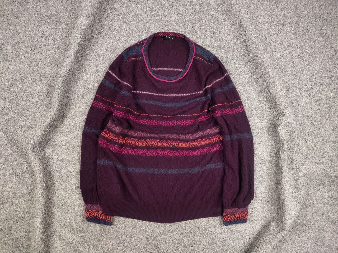 Japanese Brand Ivko Structure pullover pattern Wool blackberry Sweater Size L / US 10 / IT 46 - 1 Thumbnail