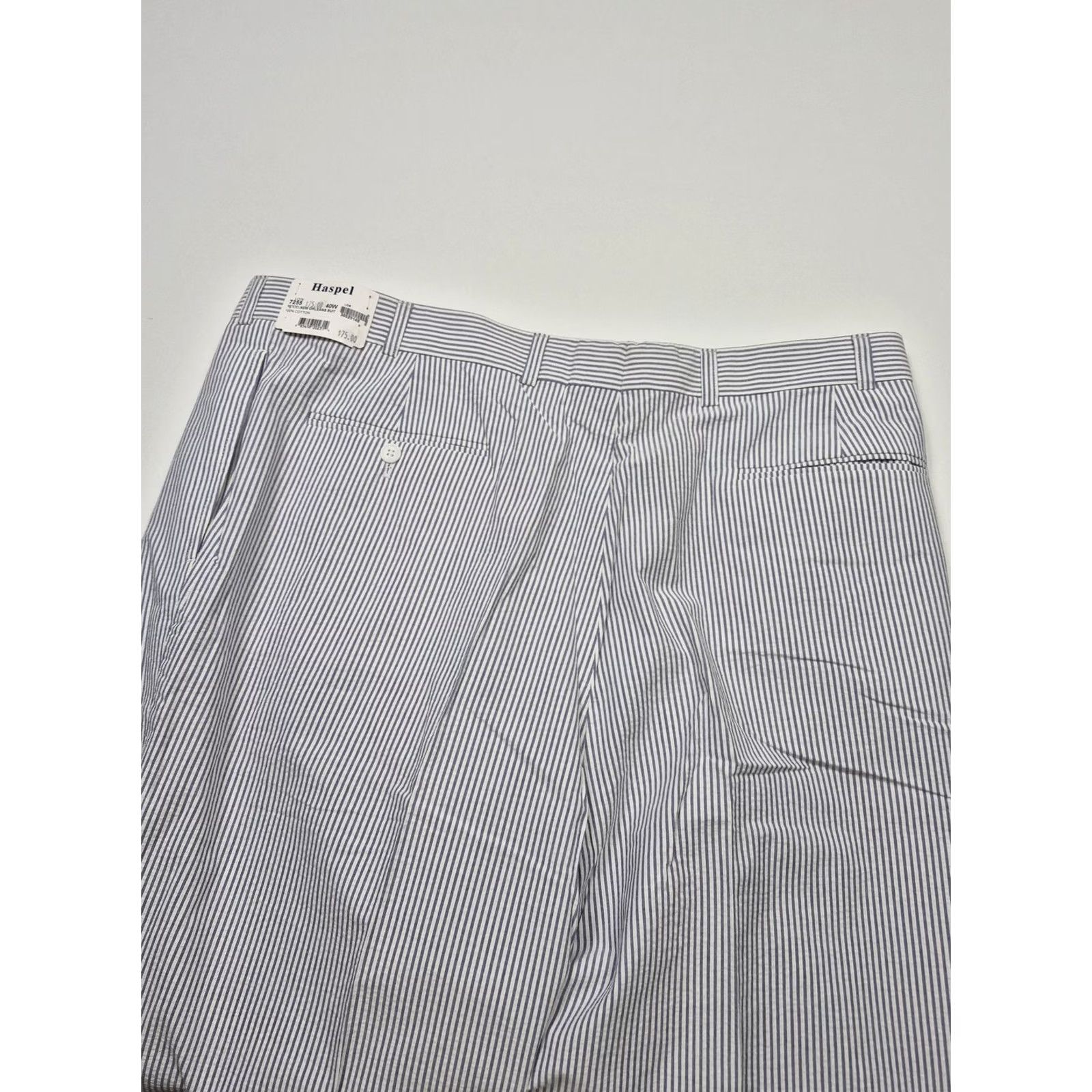Vintage Haspel Dress Pants Mens 40x37 Blue Cotton Pleated Stripe New Orleans Suit / Business, Wedding, Spring, Summer Mens 40W 37in Inseam Size 40R - 5 Thumbnail