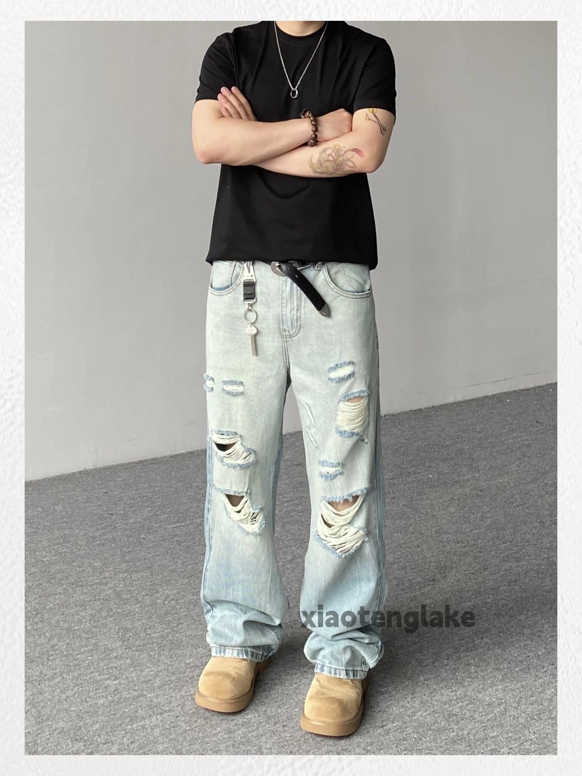 Vintage Custom washed faded loose baggy hiphop ripped jeans Size US 32 / EU 48 - 3 Thumbnail