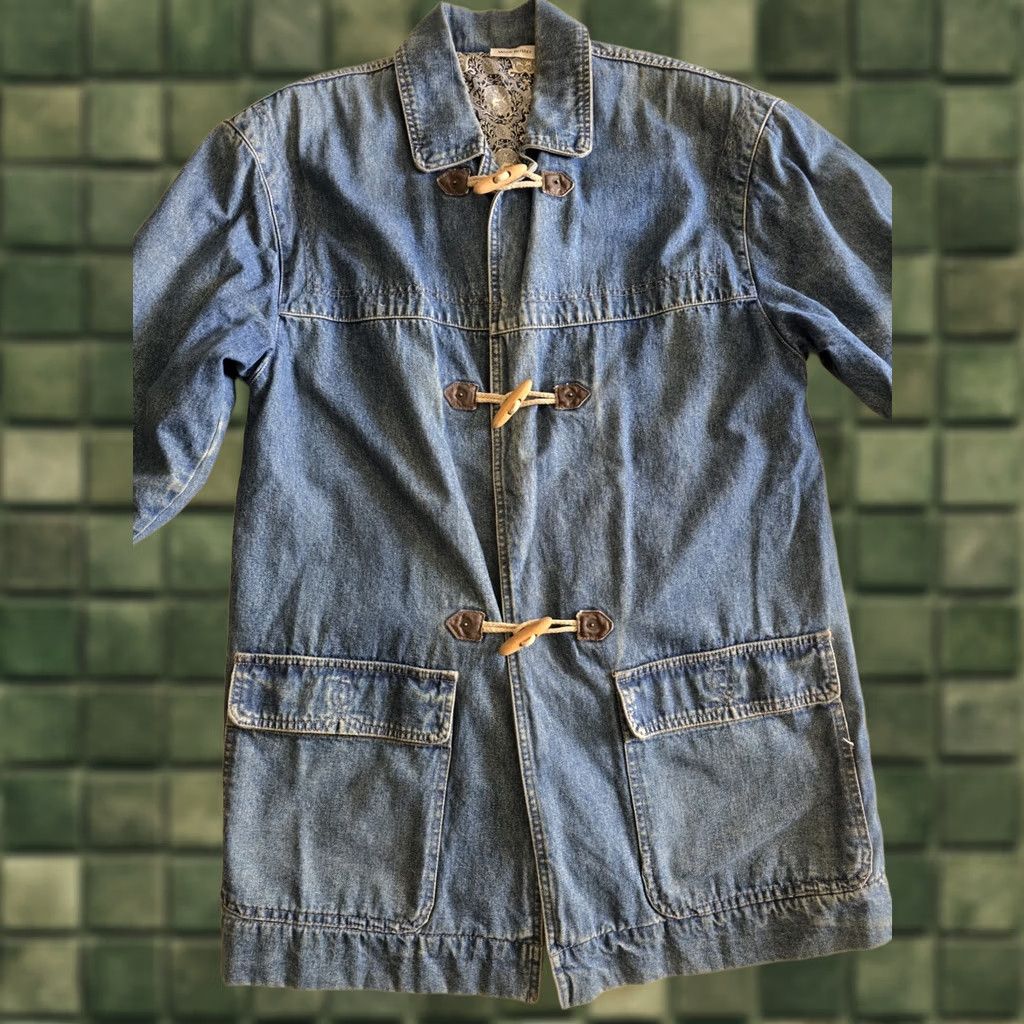 Vintage VINTAGE Denim Chore Coat Womens Large M/L Blue 1990s Made in Italy Cotton WoodToggle Look Androgyny Coat Size M / US 6-8 / IT 42-44 - 1 Thumbnail