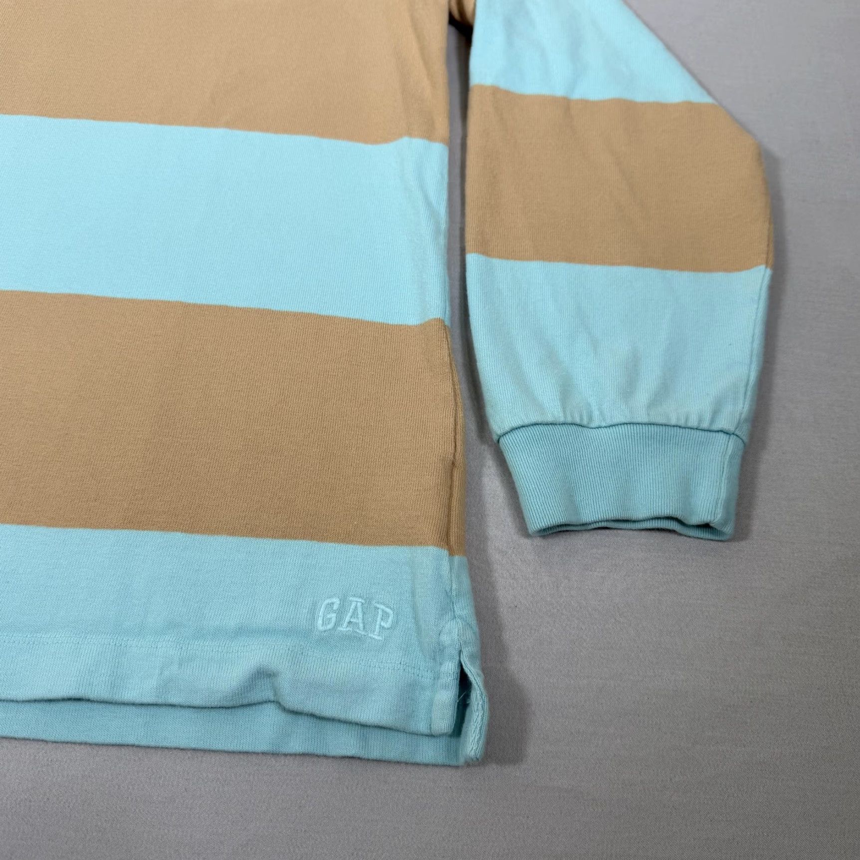 Gap Gap Polo Shirt Mens XL Blue Tan Stripe Rugby Embroidered Logo Cotton Long Sleeve Polo Shirt Size US XL / EU 56 / 4 - 5 Thumbnail
