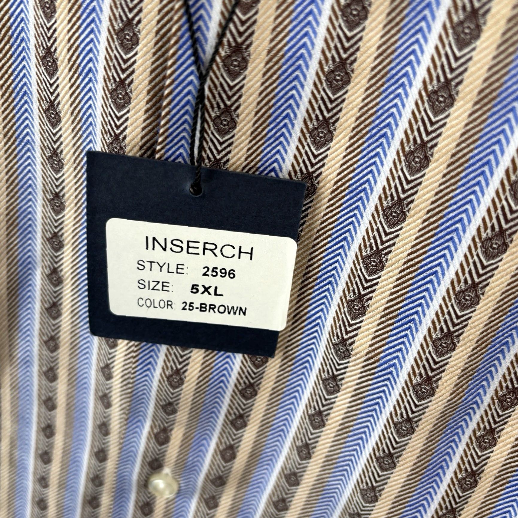 Vintage Inserch Button-Up Shirt Mens 5XL Blue Tan Stripe Jacquard 100% Cotton Casual Shirt Size US XXL / EU 58 / 5 - 4 Thumbnail