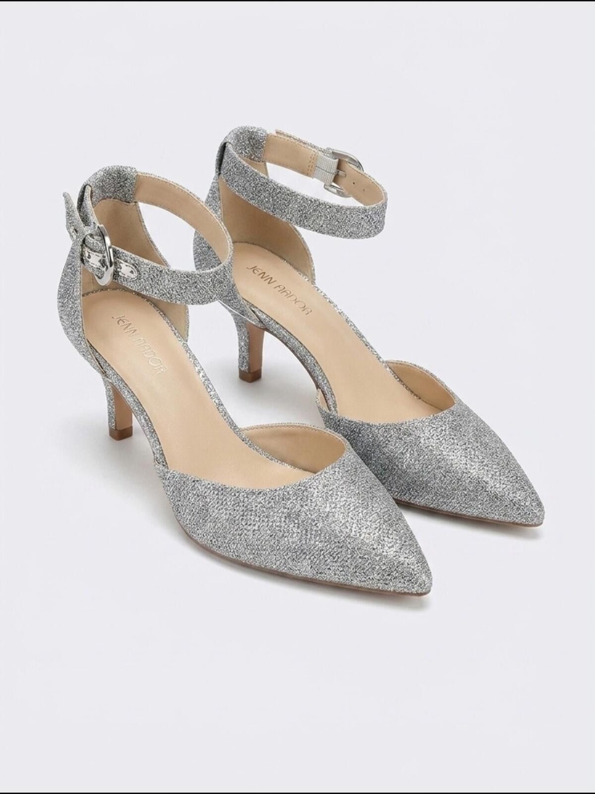 Other Jenn Ardor Silver Glitter Pointed-Toe Ankle-Strap Heels Size US 7.5 / IT 37.5 - 1 Thumbnail