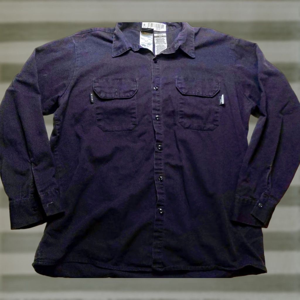 Essentials Steel Guard Essentials Mens Shirt Large Navy Blue Twill Button-Up Pocketed Workwear Cat Classic Biker Size US L / EU 52-54 / 3 - 1 Thumbnail