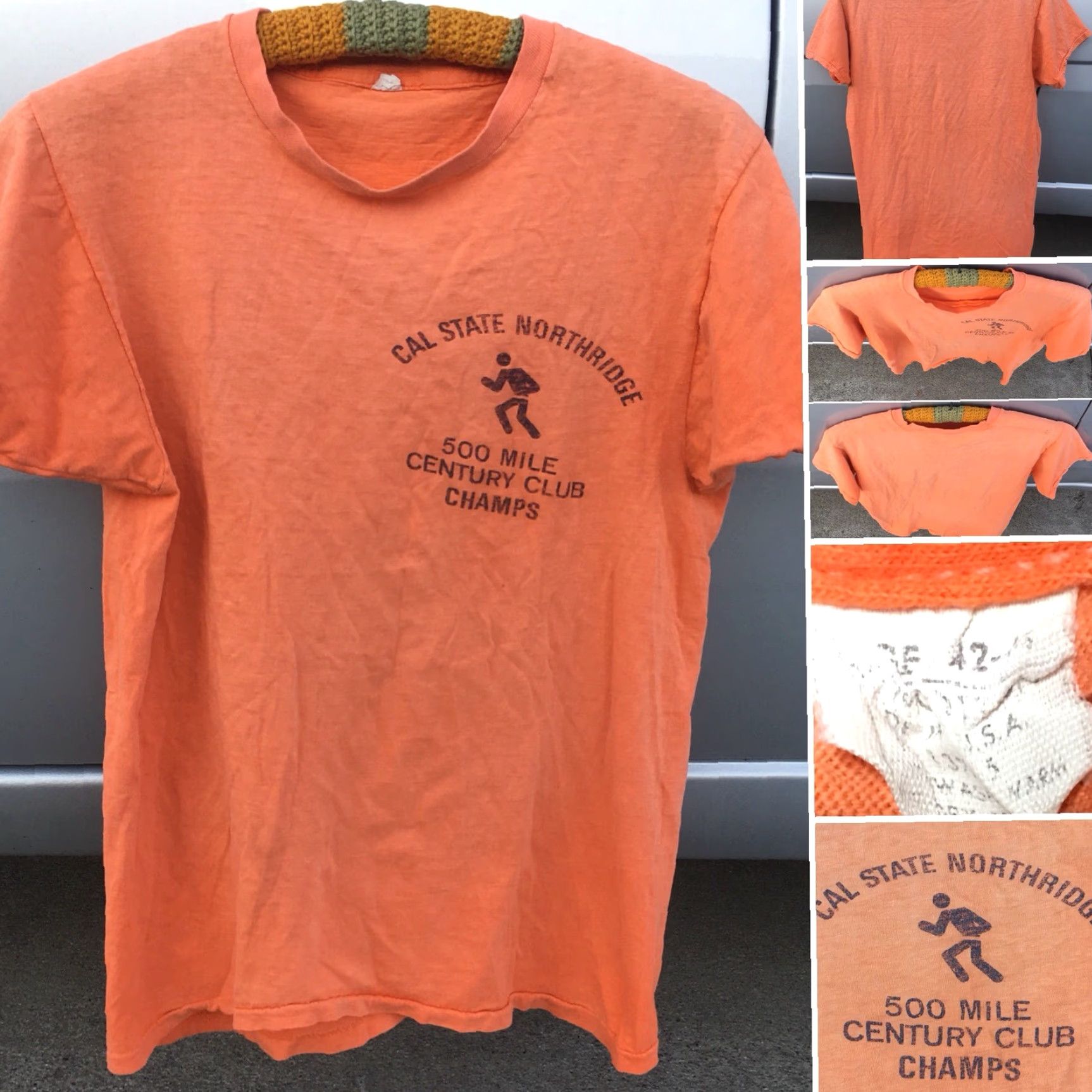 Vintage VINTAGE Cal State Northridge 500 Mile Century Club Champs T-Shirt L 70s 80s Mens Orange 100% Cotton Graphic Tee US Made Size US L / EU 52-54 / 3 - 4 Thumbnail