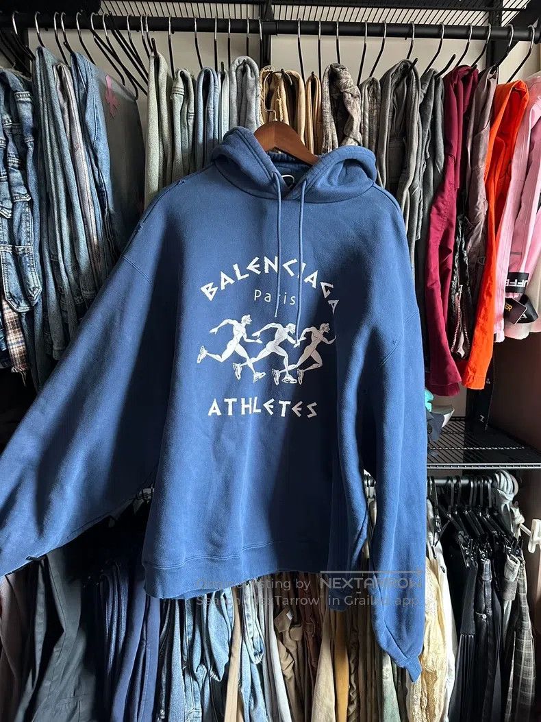 Balenciaga Balenciaga Blue Hooded Sweatshirt Size US S / EU 44-46 / 1 - 1 Thumbnail