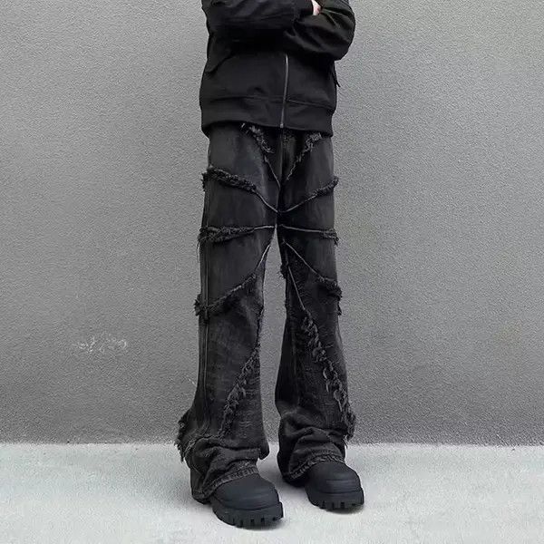 Japanese Brand VIBE Vintage black raw edge fringed wide leg jeans Size US 32 / EU 48 - 5 Thumbnail