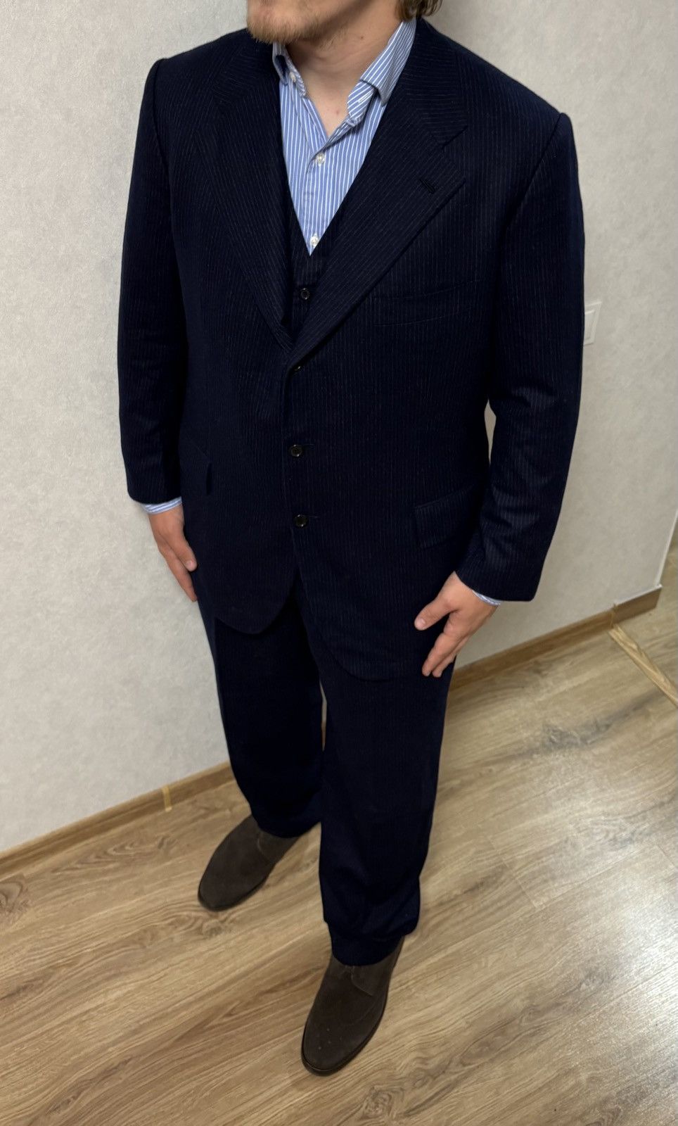 Cesare Attolini Sartoria Attolini Napoli 3 piece Wool Stripe Suit Size: 55 Size 44R - 1 Thumbnail