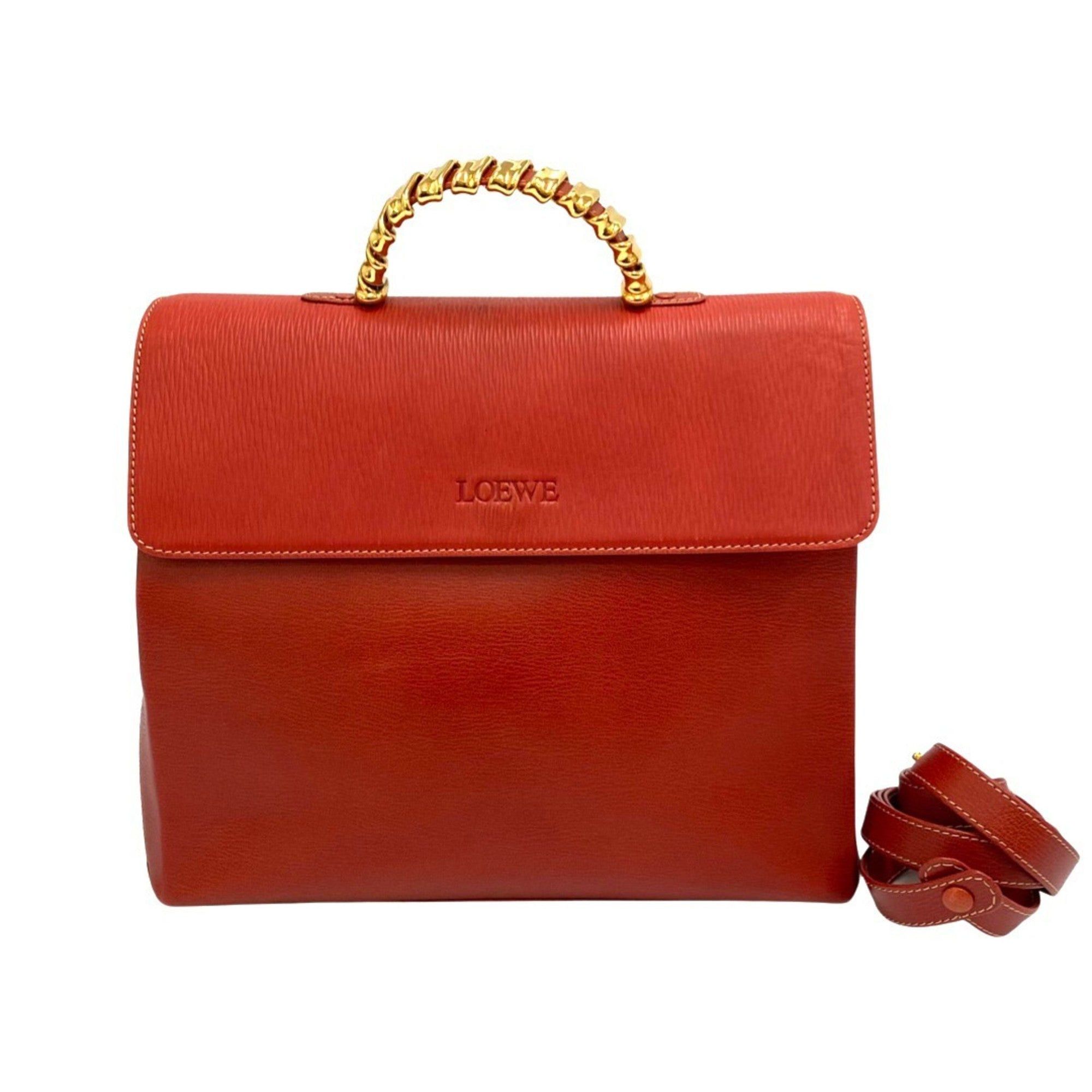 image of Loewe Logo Velazquez Twist Handle Leather Genuine 2Way Handbag Shoulder Bag Red, Women's