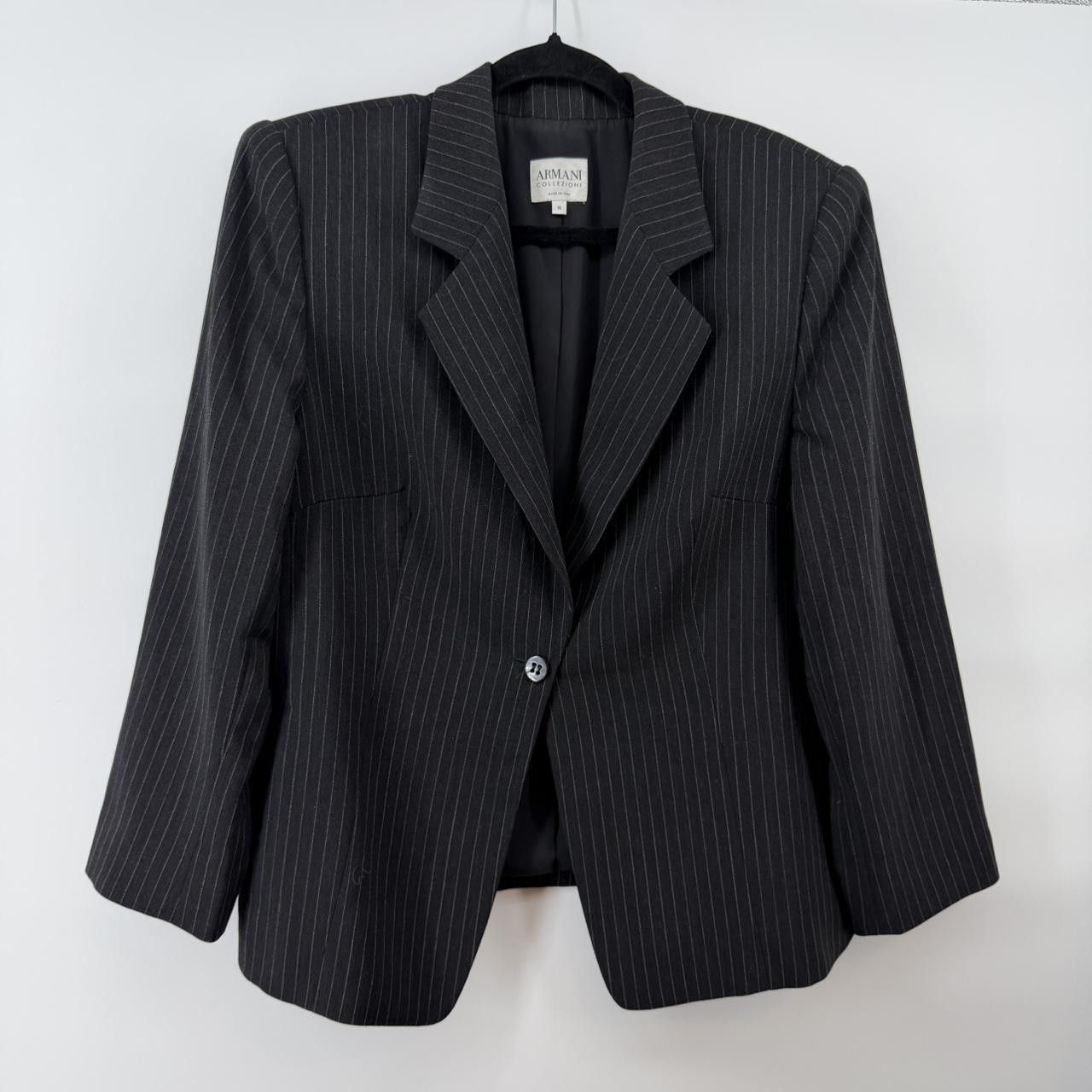 Armani Collezioni Armani Collezioni Women Blazer US 16 Black Pinstripe Wool Size XXL / US 16-18 / IT 52-54 - 1 Thumbnail